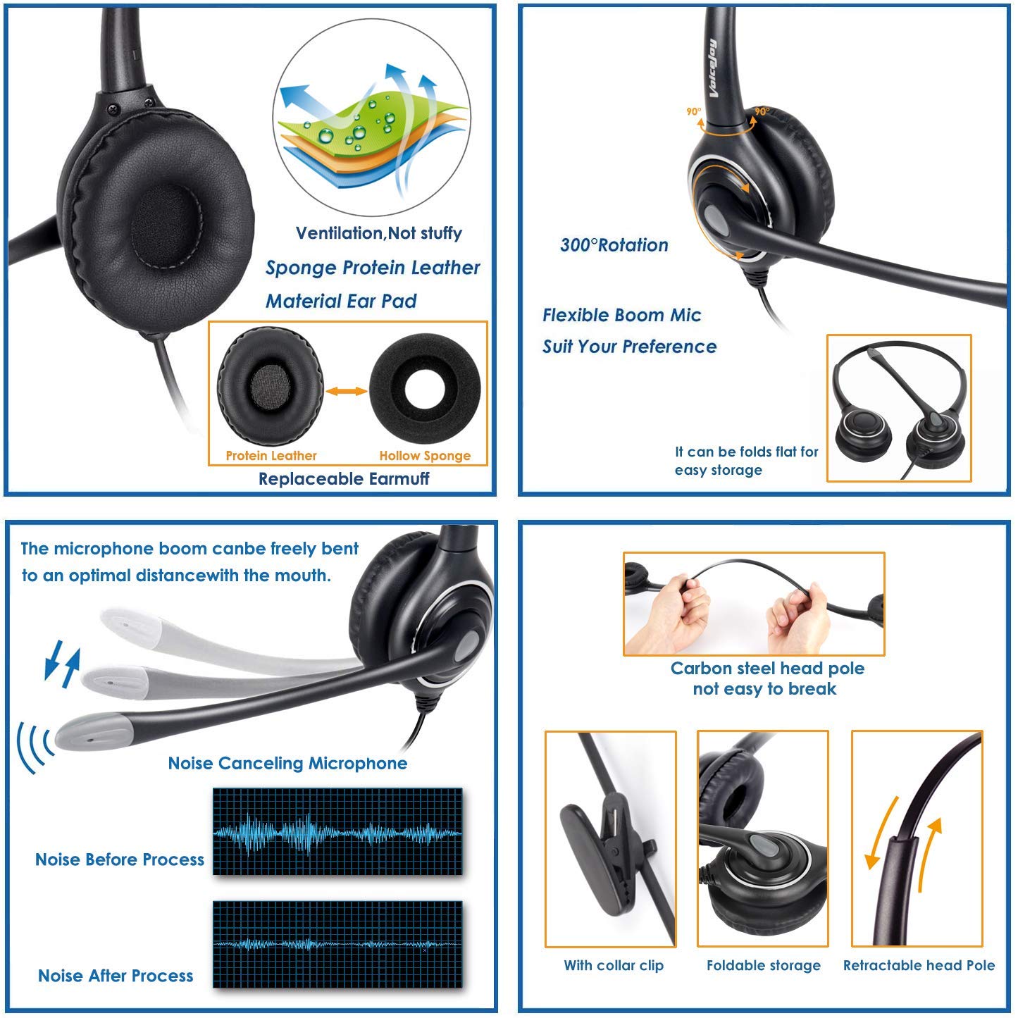 VoiceJoy HD263 USB Noise Cancelling Headset with Quick Disconnect, Adjustable Microphone & Mute Volume Control - Perfect for Laptop, PC, Skype, Zoom, Webinars, Call Centers & Office Use | Ideal for Remote Work, Online Meetings & Professional Audio Calls