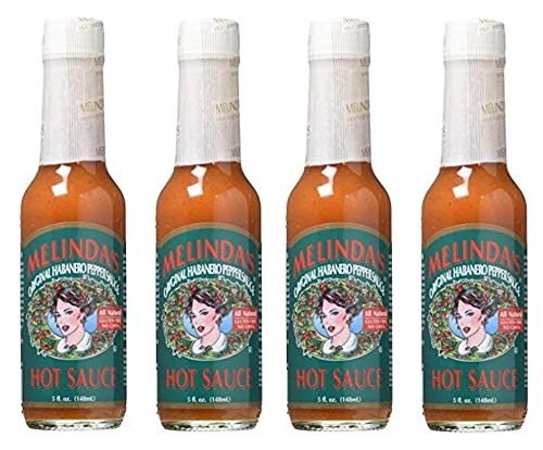 Melinda’s Original Habanero Hot Sauce - 5oz Bottle (Pack of 4) | Spicy & Flavorful Hot Sauce for Tacos, Wings, Burgers & More | Perfect for Cooking, Grilling & Gifting