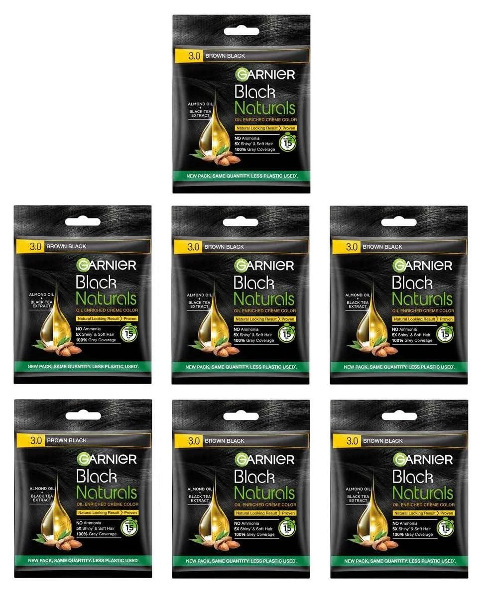 Garnier Black Naturals Hair Color No.3 Brown Black - 20ml + 20gm (Pack of 7) | Permanent Hair Dye for Women & Men | At-Home Hair Coloring for Gray Coverage & Vibrant Color | Salon-Quality Results