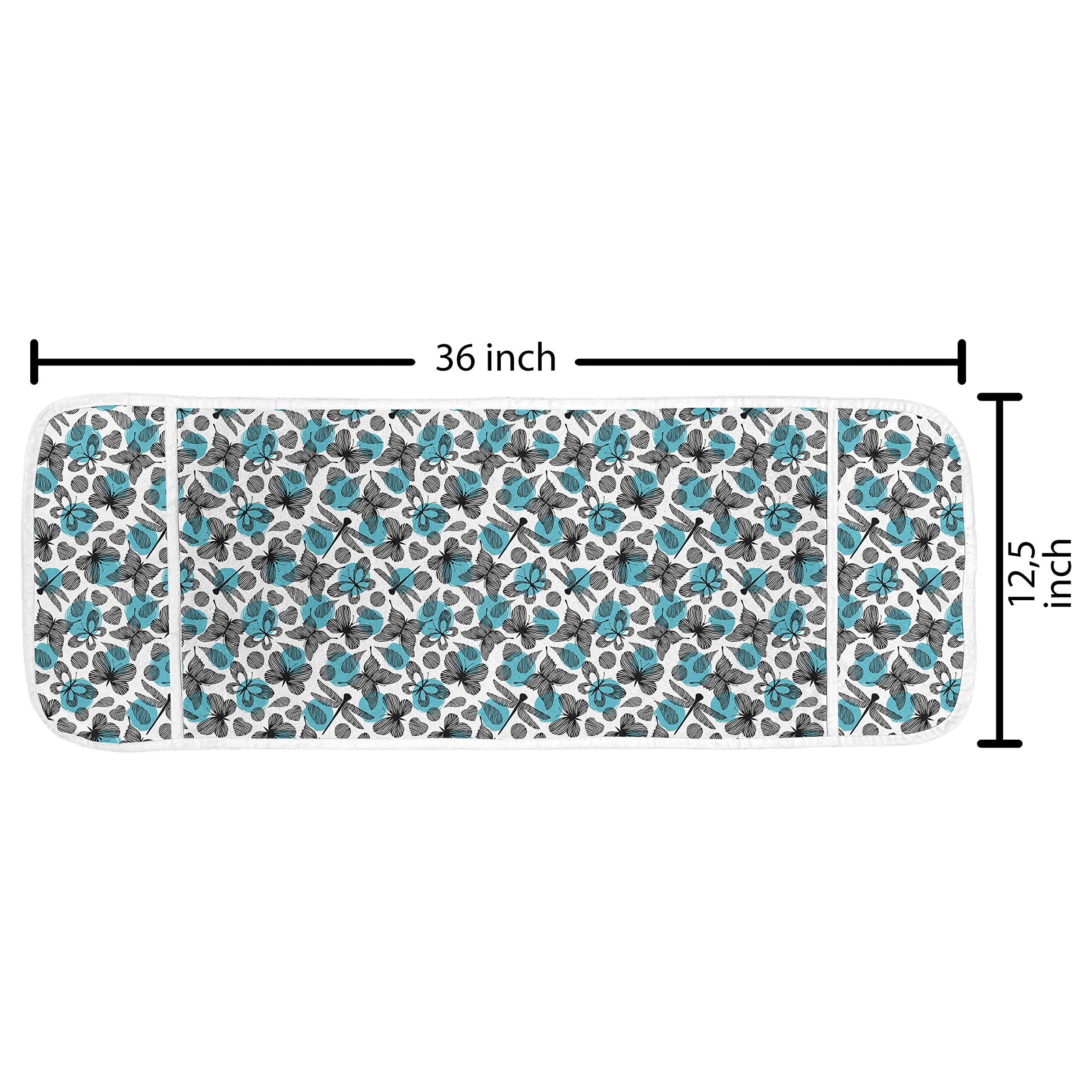 Ambesonne Waterproof Microwave Cover with Hand Drawn Butterfly & Dragonfly Wildlife Design - 36 x 12 Inch Sky Blue Black White Kitchen Organizer with Pockets - Perfect for Protecting Appliances & Adding Style to Your Home Kitchen Decor
