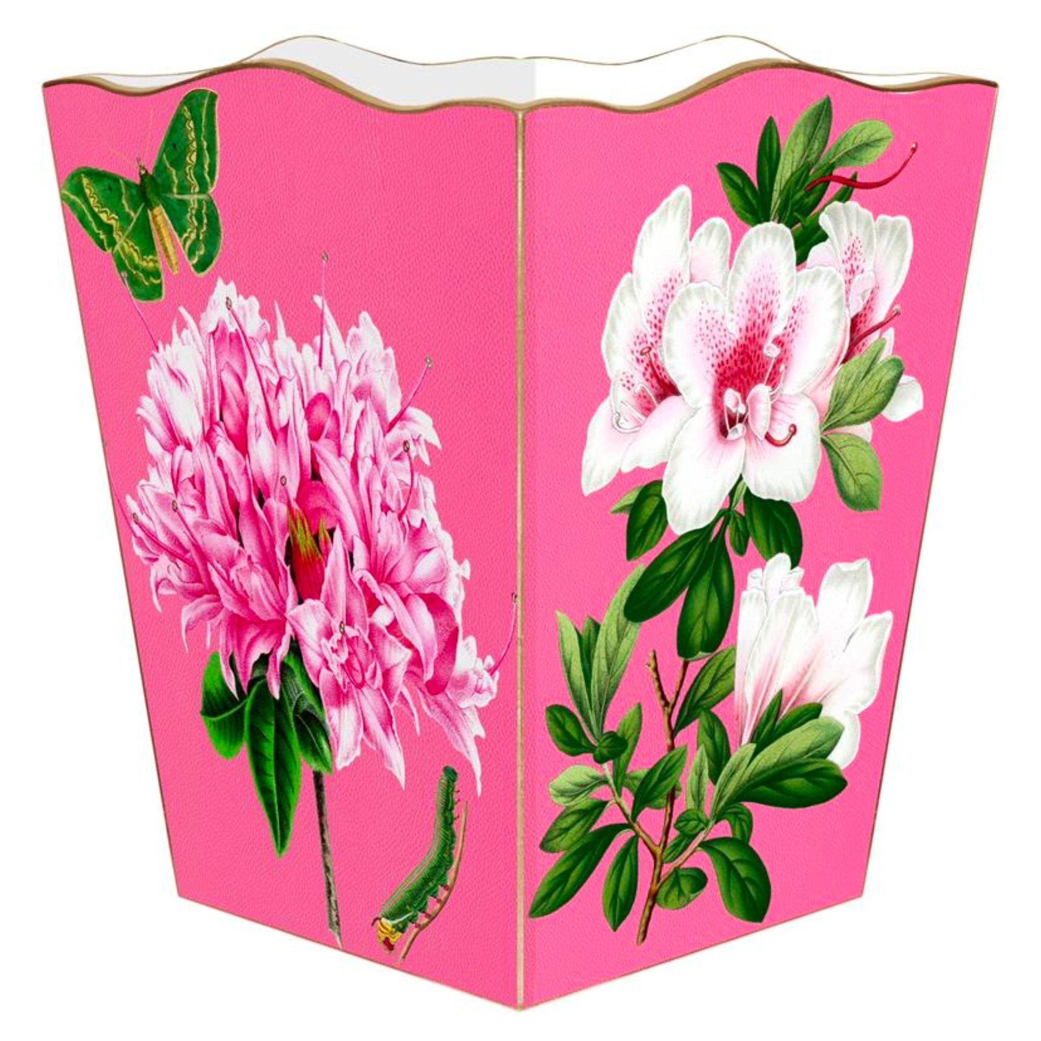 Beautiful Pink Azaleas Wastepaper Basket with Optional Tissue Box Cover - Perfect for Home, Office, and Bathroom Decor