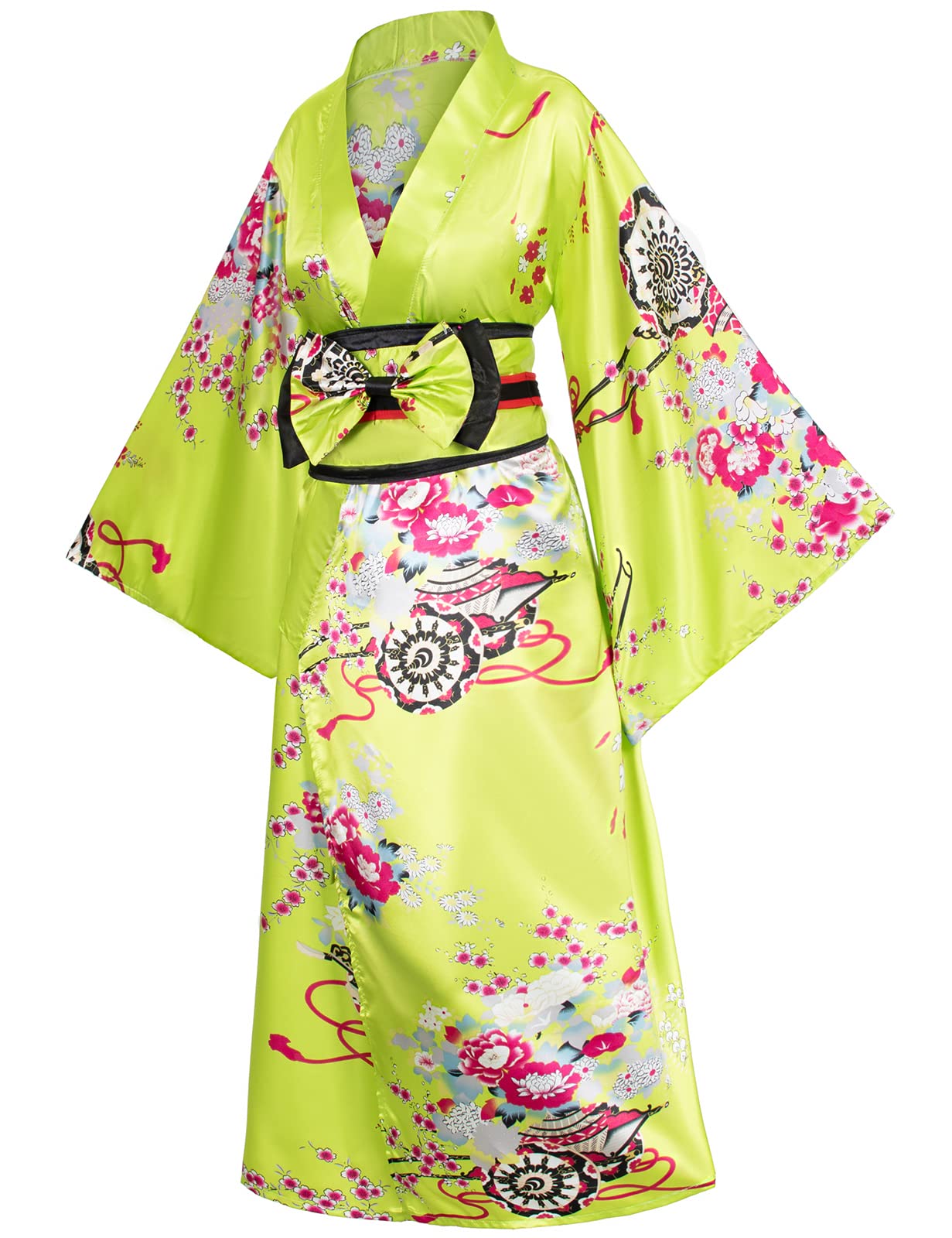 Japanese Anime Women's Kimono Robe - Geisha Yukata Sweet Dress with Blossom Satin Bathrobe & Sleepwear Set | Cosplay, Loungewear, Themed Parties & Gift for Anime Fans