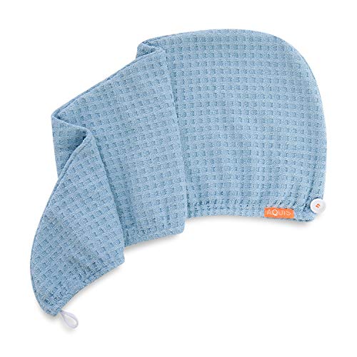 Aquis Luxe Waffle Hair Turban - Patented Microfiber Hair Towel for Fast Drying, Soft & Absorbent for All Hair Types, Dream Boat Blue (19