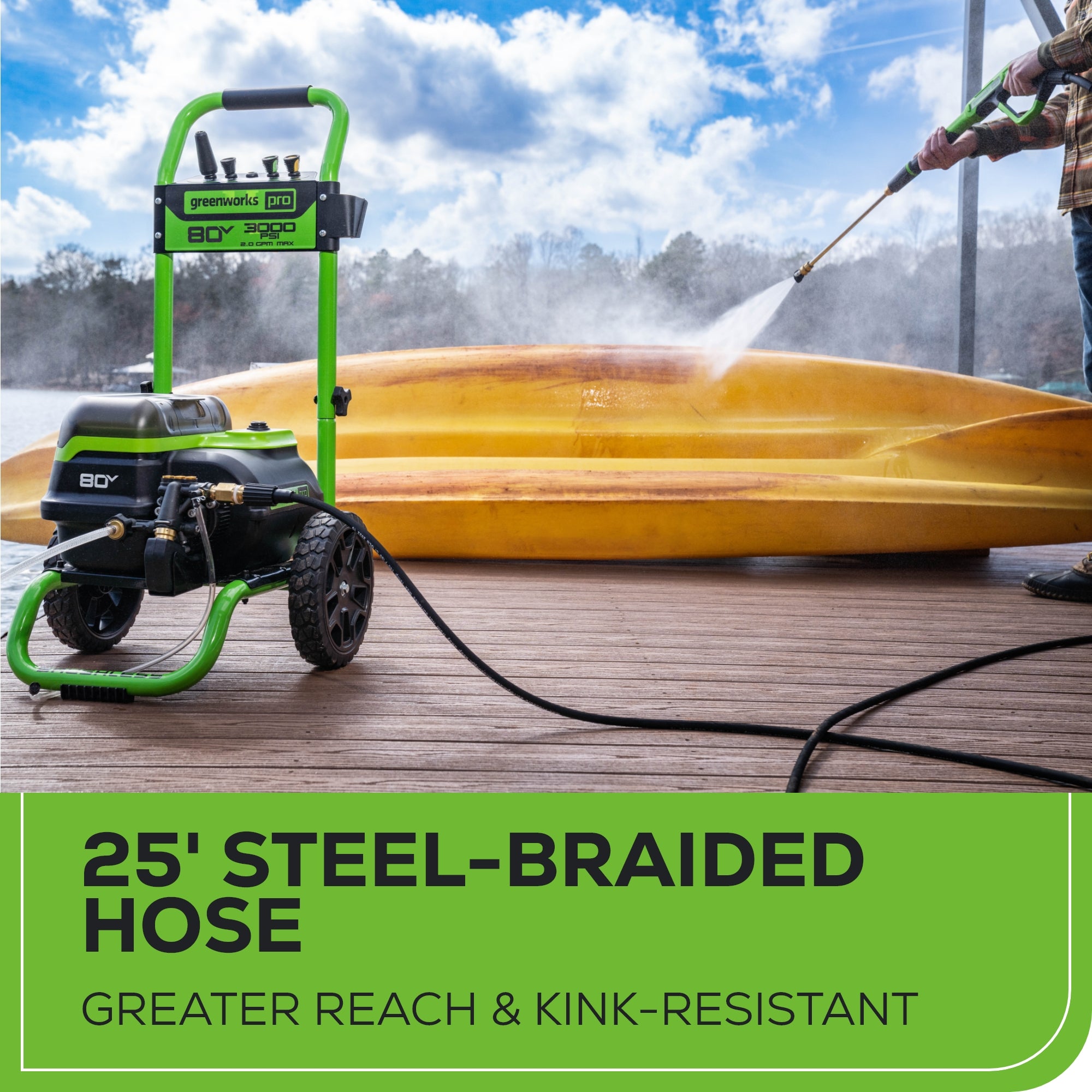 80V 3000 PSI 2.0 GPM Electric Pressure Washer with 2 x 4.0Ah Batteries & Dual Port Charger - Perfect for Home Cleaning, Driveway Washing, and Outdoor Surface Maintenance