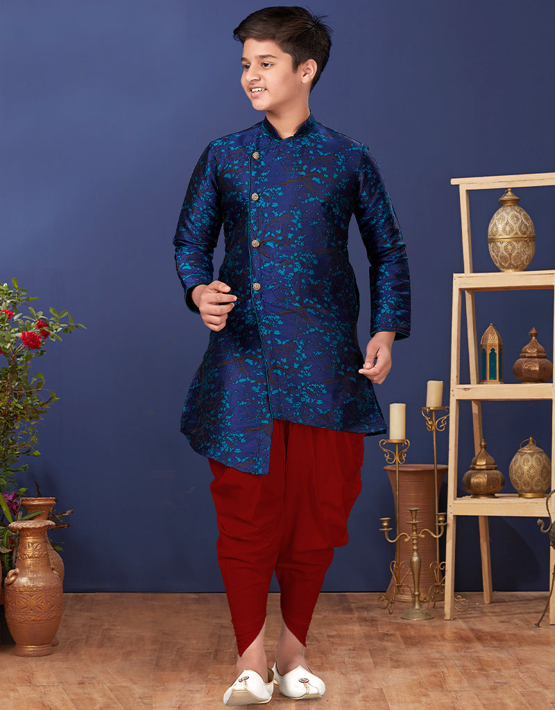 Premium Blue Jacquard Silk Kurta Pajama Set for Men - Traditional Indian Ethnic Wear for Festivals, Weddings & Special Occasions