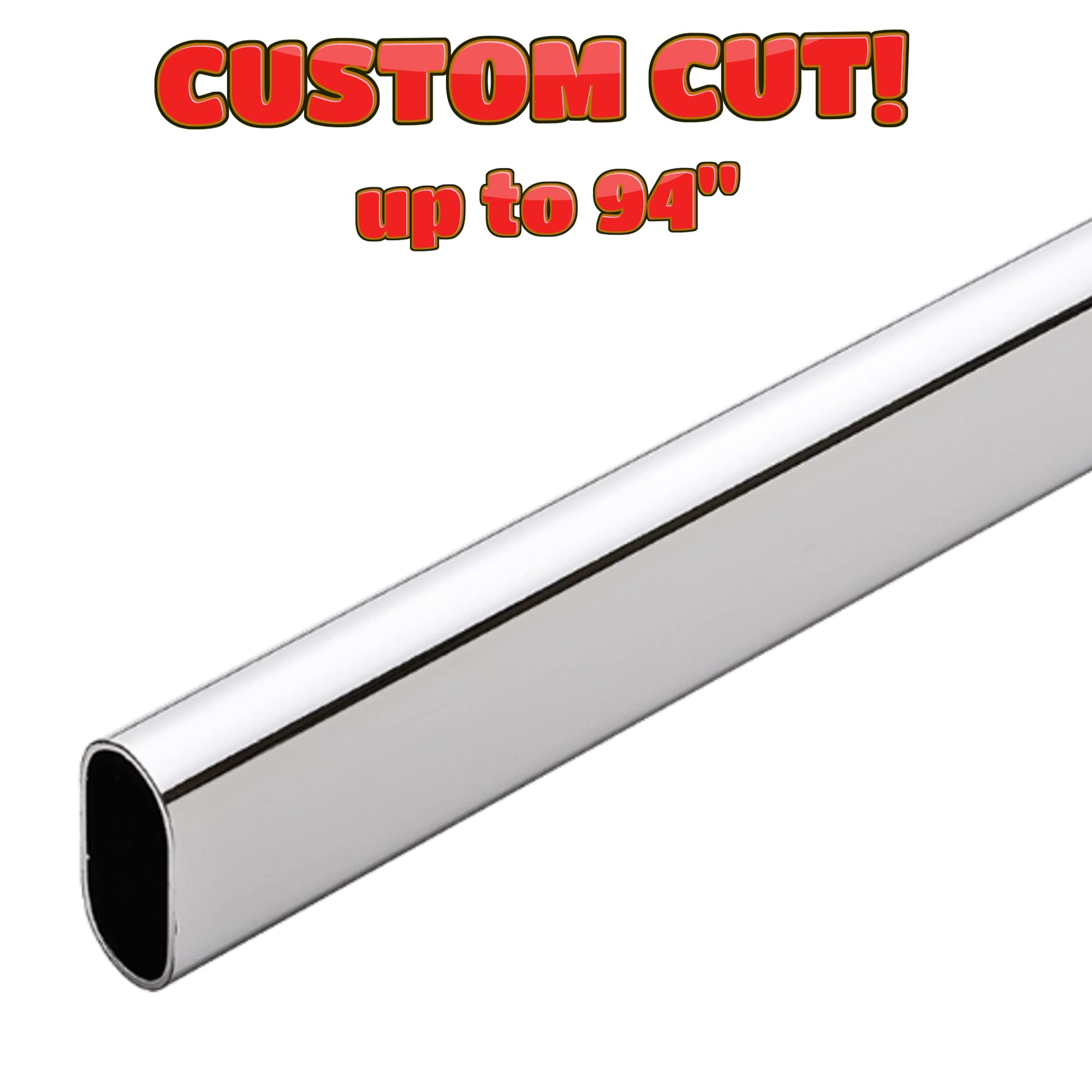Custom Cut Oval Closet Rod - Polished Chrome Finish (Up to 94 Inches) - Perfect for Walk-In Closets, Bedroom Storage & Space-Saving Wardrobe Organization