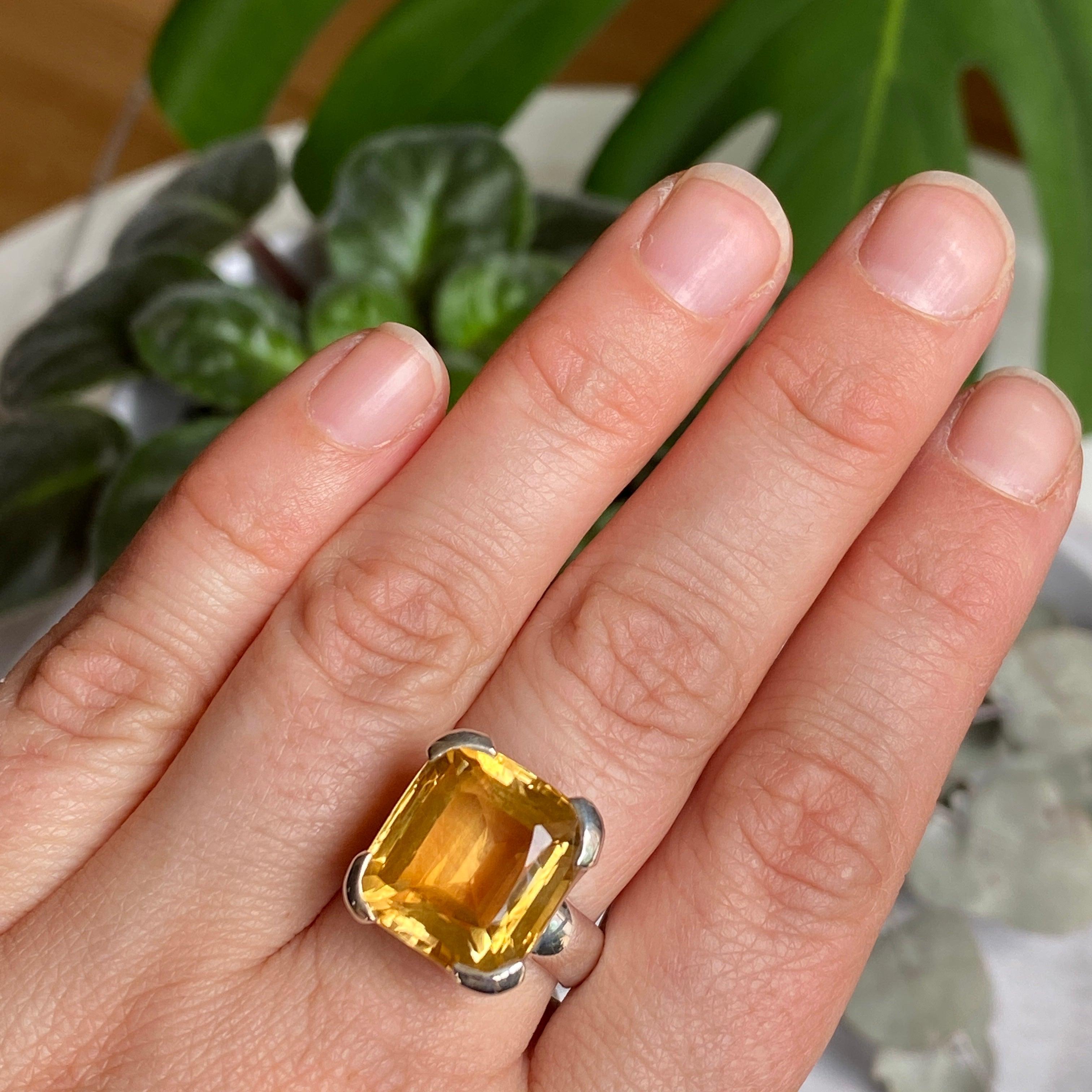 Natural Citrine Gemstone Rectangular Faceted Ring - Size 8, KRGJ2150 - Elegant Jewelry for Women, Perfect for Weddings, Parties & Everyday Wear