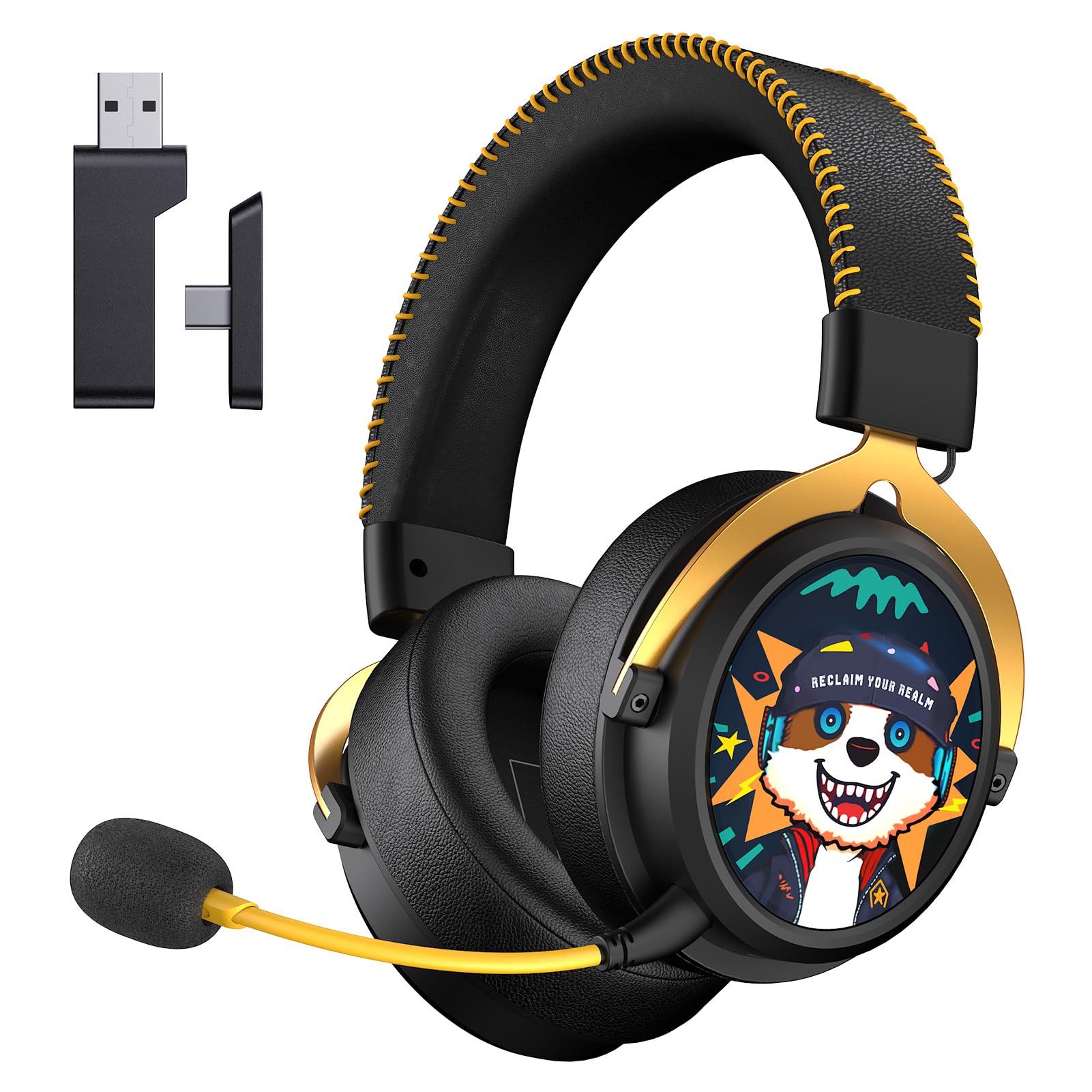 Wireless Gaming Headset with 7.1 Surround Sound & Bluetooth 5.4 - 2.4GHz USB Noise Canceling Headphones for PC, PS5, PS4, Mac, Switch - 6mm Mic & 3.5mm Wired Option - Perfect for Competitive Gaming & Online Chat (Black)
