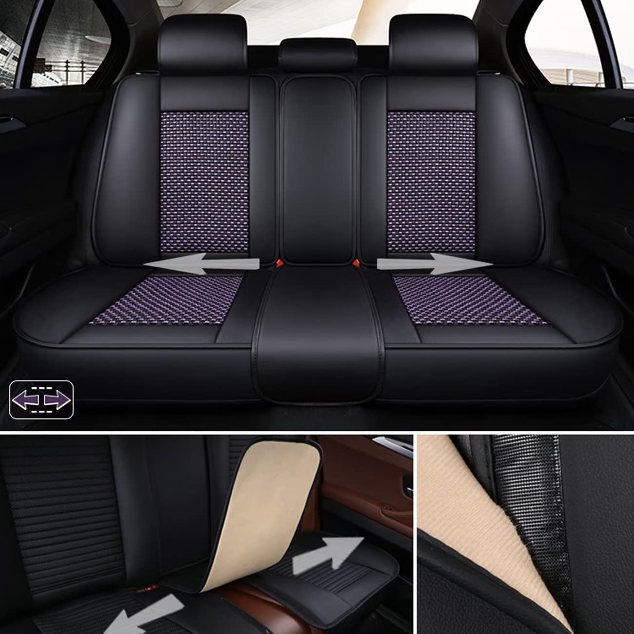 Premium Purple Leather Car Seat Covers Full Set with Pillows - Universal Front & Rear Seat Protectors for Men & Women - Luxury Car Interior Accessories for Sedans, SUVs & Trucks - Perfect for Commuting, Road Trips & Family Protection