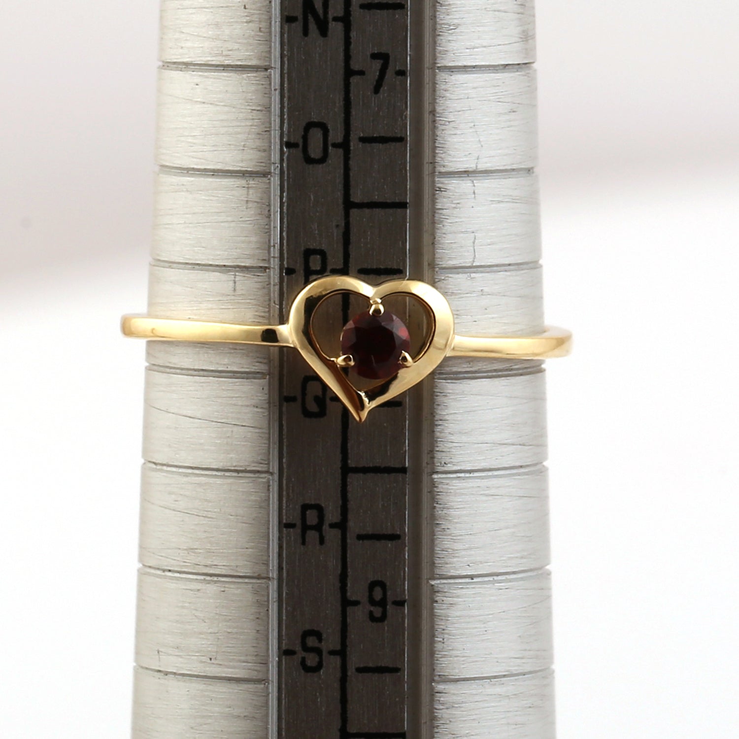 10K Yellow Gold Prong Garnet Gemstone Handmade Heart Band Ring - Elegant Jewelry for Valentine's Day, Anniversary & Romantic Gifts