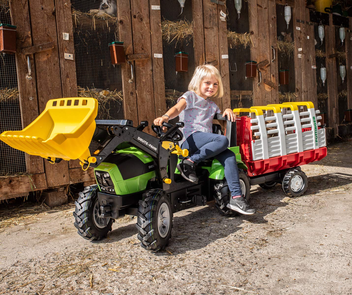 Rolly Toys RollyHaywagon 122479 - Red Pedal Tractor Trailer for Kids Ages 3-10 with Automatic Lock & Tilt Function | Perfect for Outdoor Play, Farm-Themed Pretend Play, and Backyard Adventures