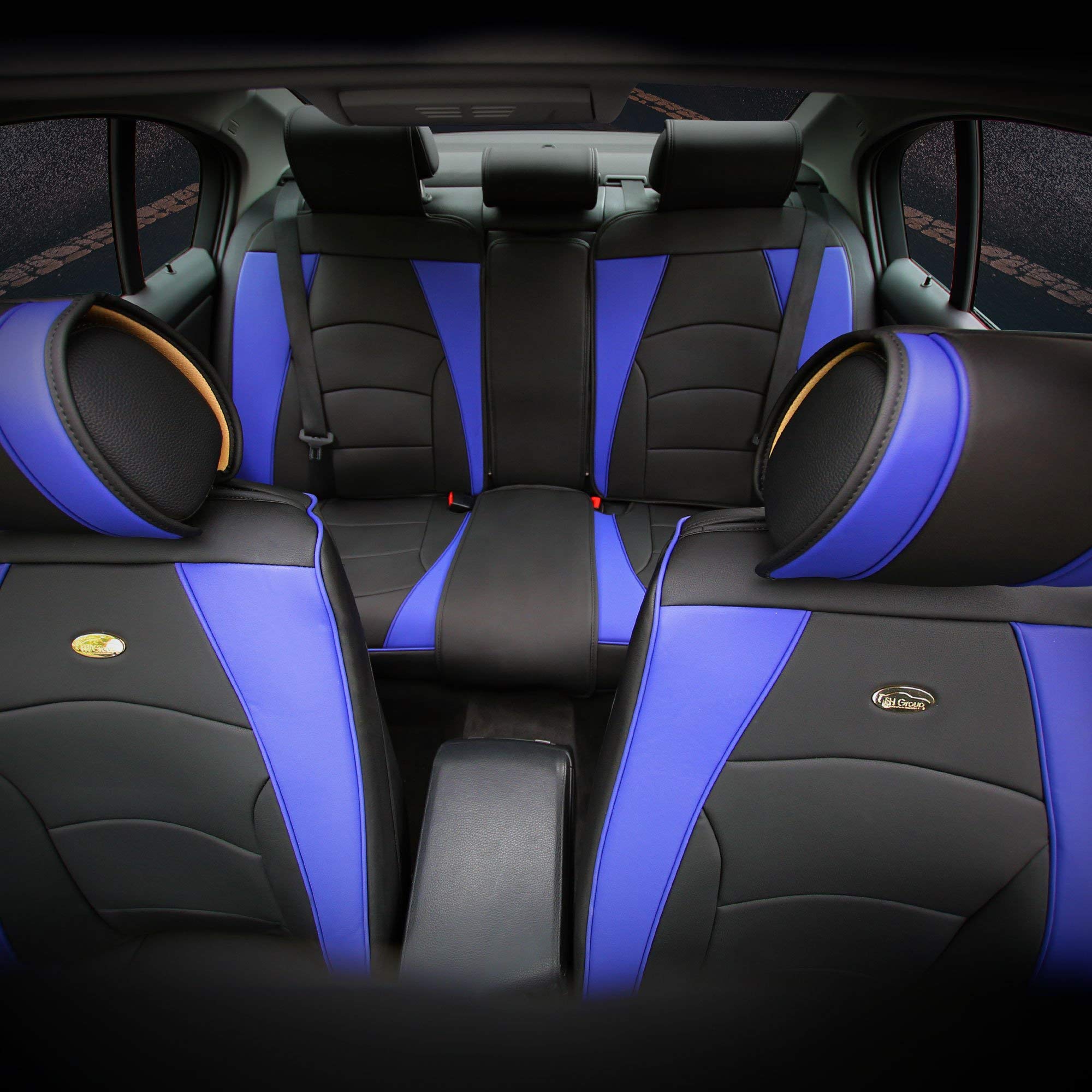 FH Group Ultra Comfort Leatherette 3-Row Car Seat Cushions - Split Design Fits Most Vehicles (SUV, Truck, Van) | Blue/Black PU205217 | Perfect for Long Road Trips & Daily Commutes