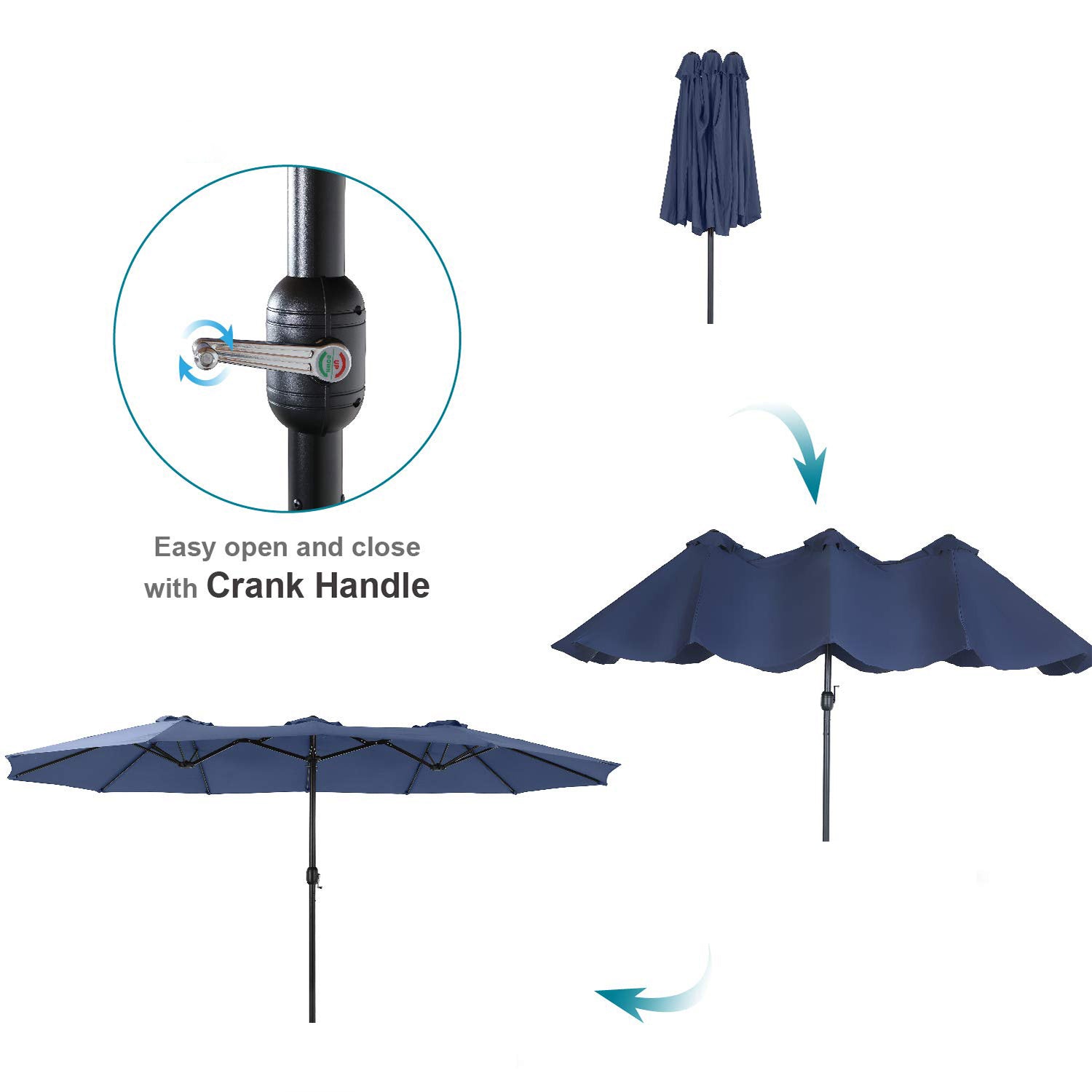 PHI VILLA 8-Piece Outdoor Patio Dining Set with 13ft Sunbrella Umbrella - Steel Rectangle Table & 6 Stackable Chairs - Perfect for Backyard, Garden, and Poolside Entertaining