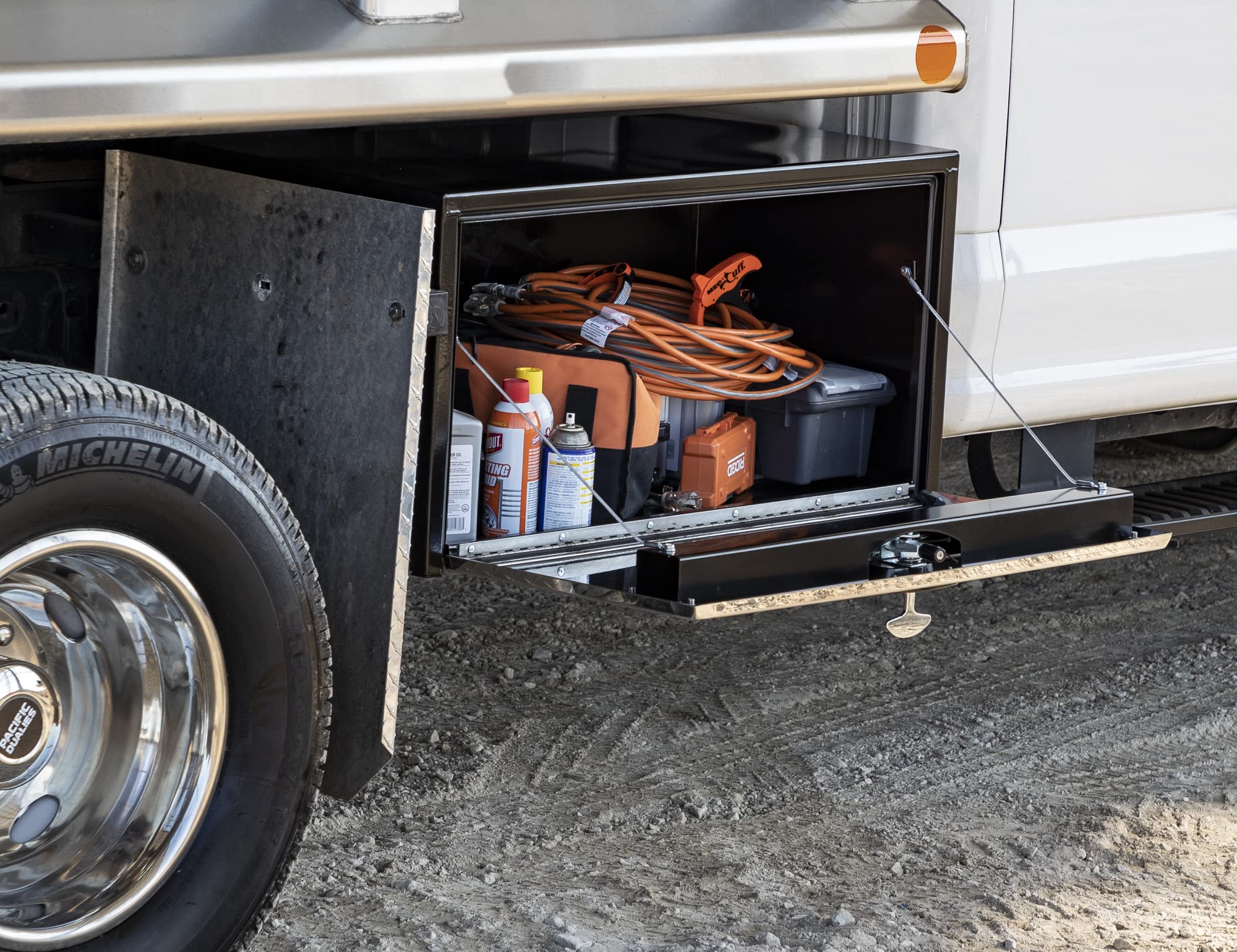 Black Steel Underbody Truck Tool Box with Polished Stainless Steel Door - 24x24x36 Inch Heavy Duty Storage Organizer | Made in USA | Perfect for Work Trucks, Construction Sites & Equipment Storage