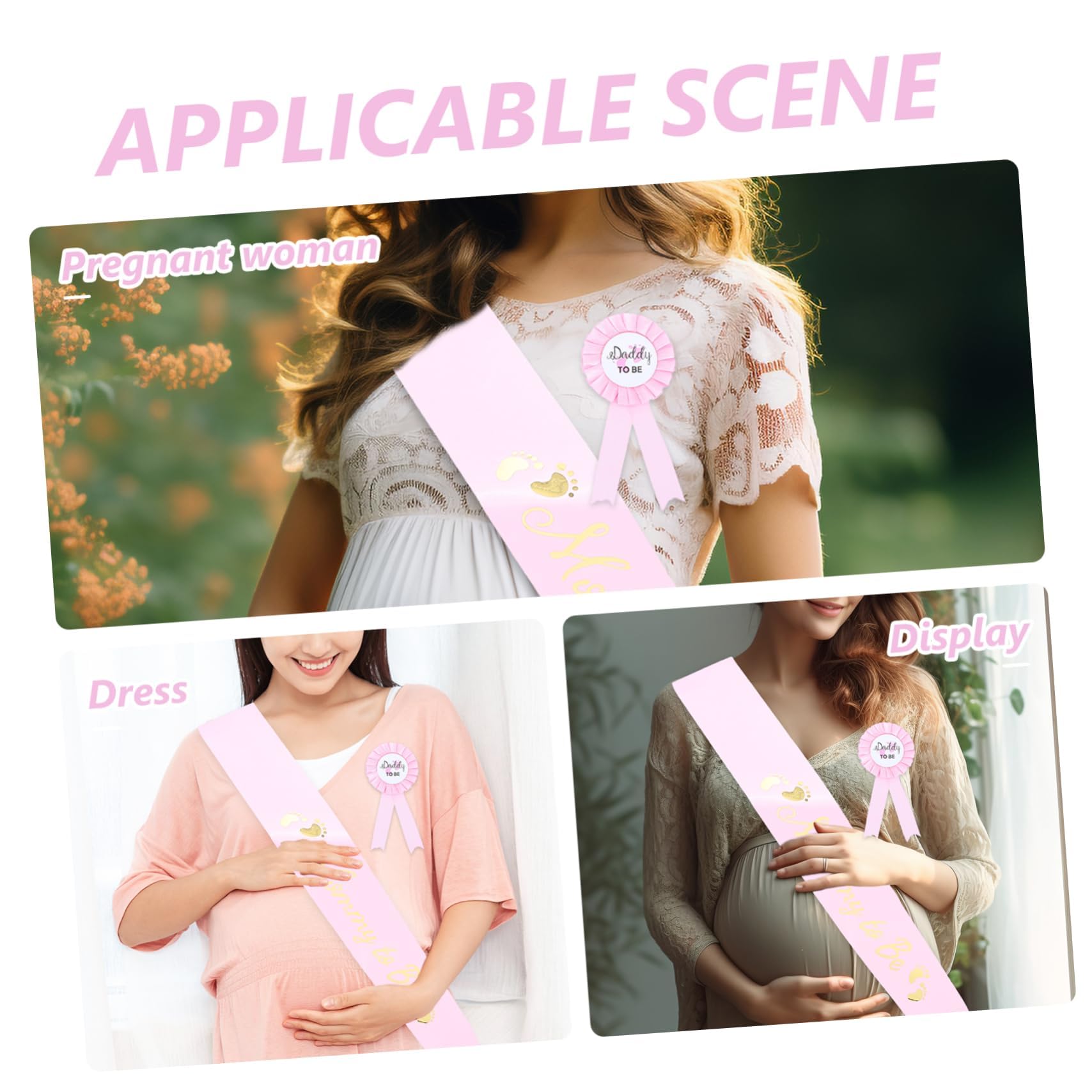 GREENADSCAPE Maternity Shoulder Sash & Badge Set - Baby Shower Accessories for Mom to Be & Dad to Be - Perfect for Gender Reveal Parties, Baby Showers & Pregnancy Announcements