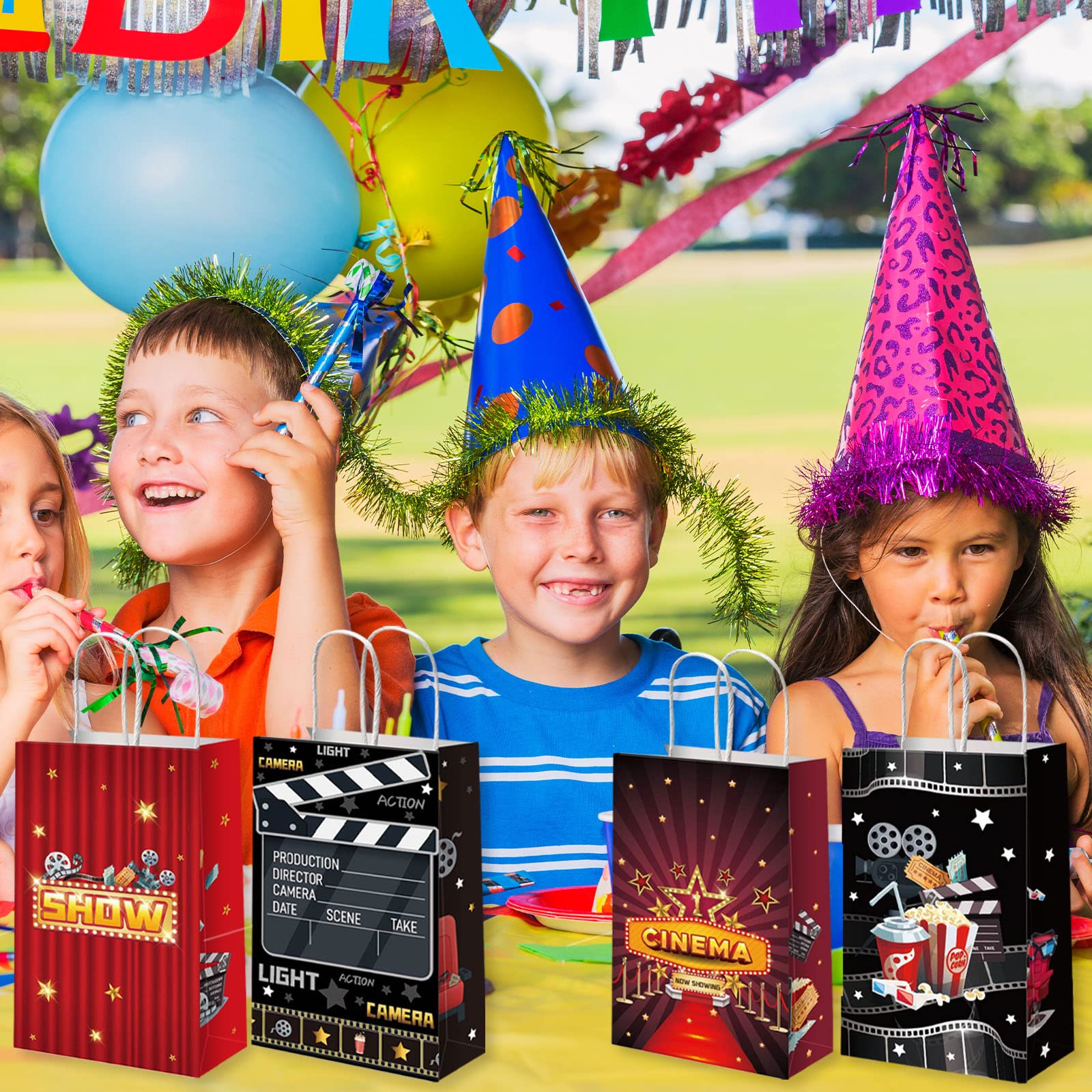 12-Piece Movie Night Party Favor Bags - Now Showing Themed Treat Bags for Candy & Goodies (8.34