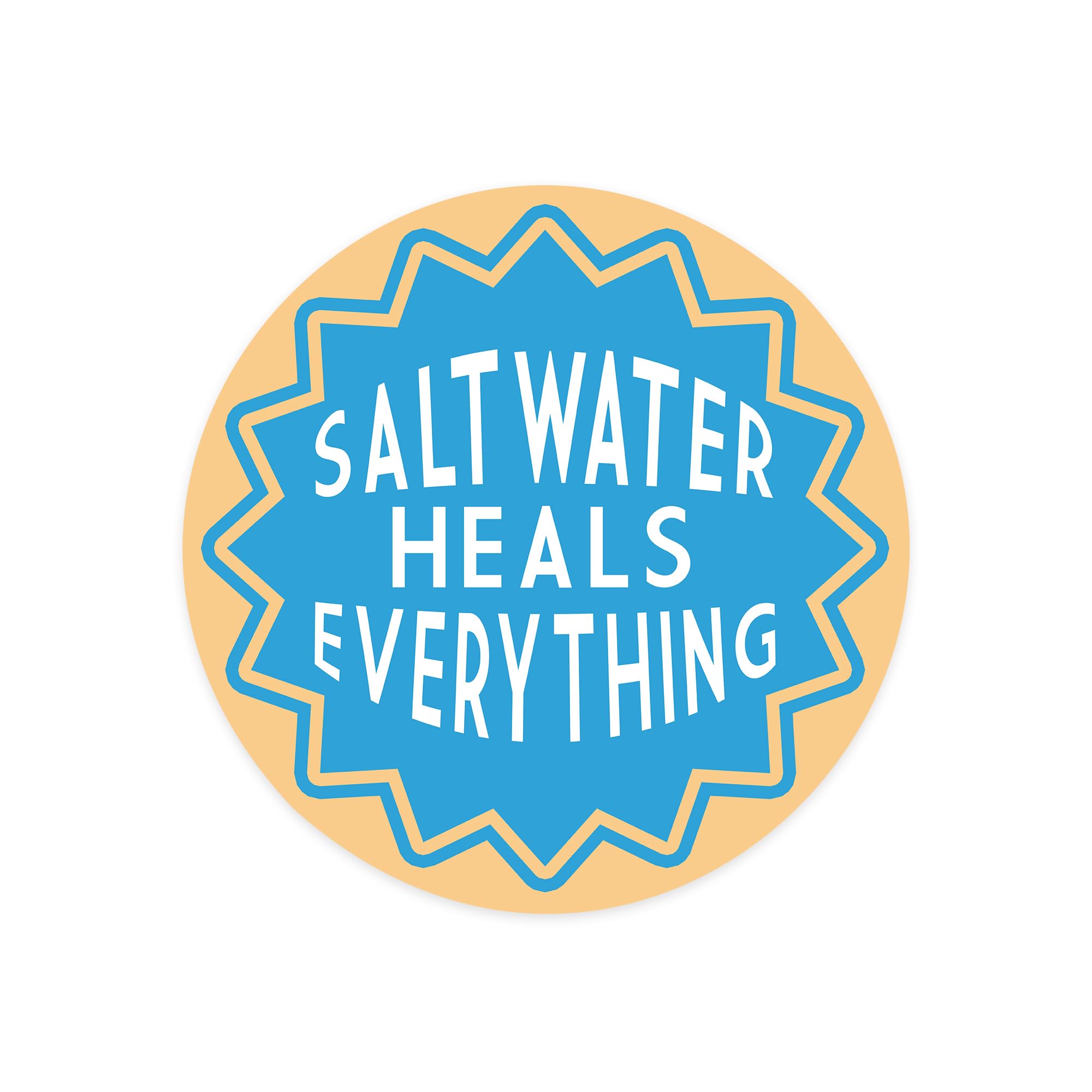 Waterproof Die Cut Vinyl Sticker - Saltwater Heals Everything Quote Decal 1-3 inches | Durable Car, Laptop, Water Bottle & Cooler Decoration | Perfect for Beach Lovers, Surfers & Coastal Home Decor