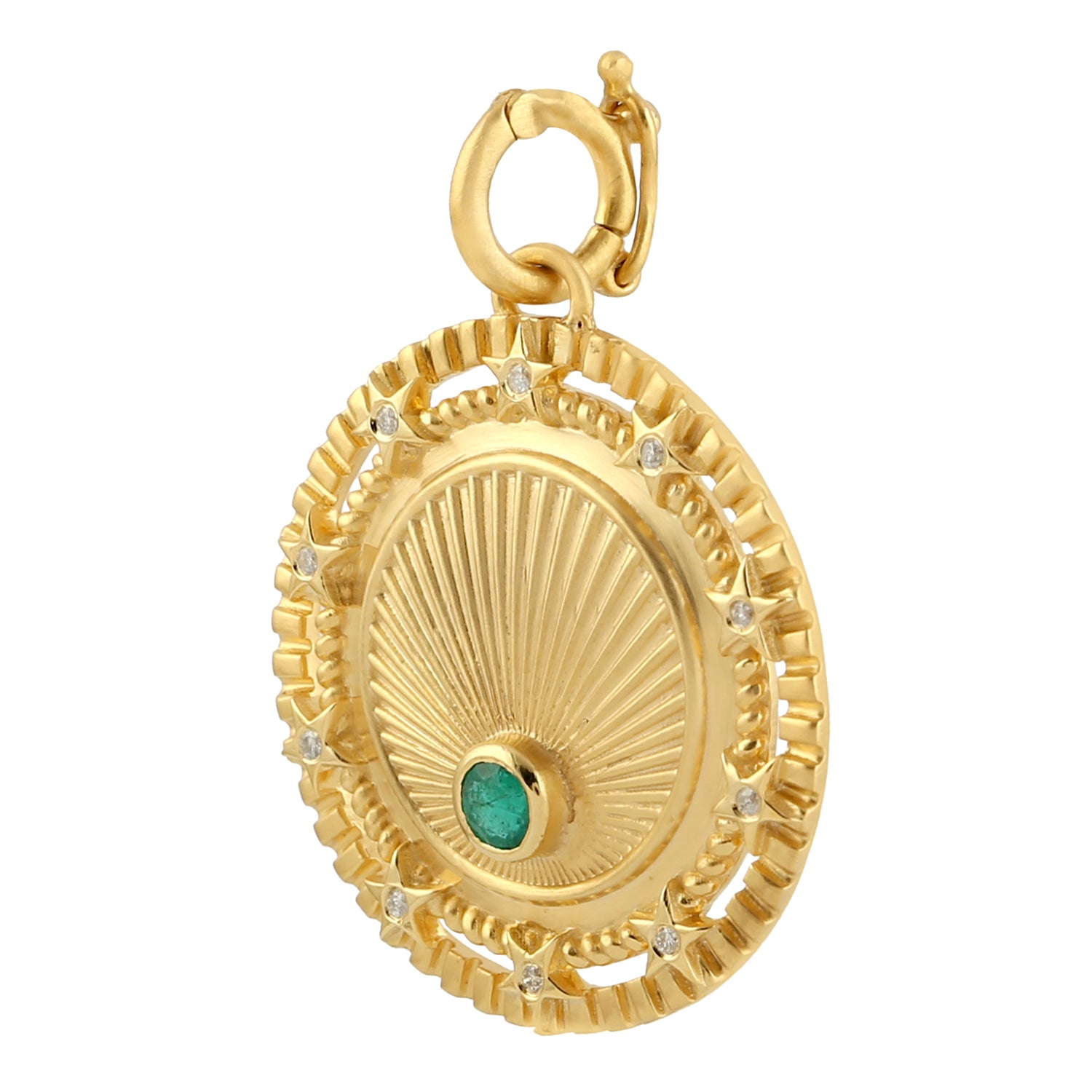 14K Yellow Gold Emerald and Diamond Sunrise Star Pendant Necklace - Perfect Gift for Anniversary, Birthday & Special Occasions