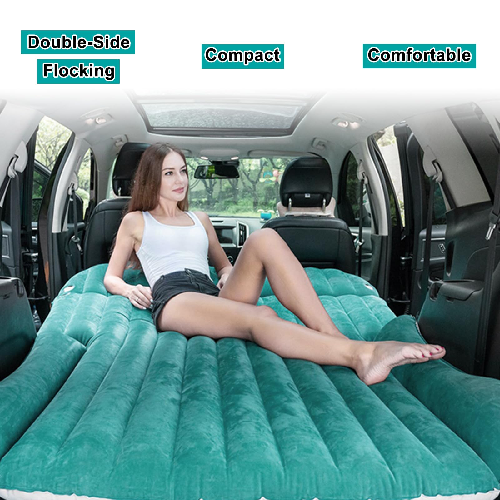 **Afurkuot SUV Air Mattress - Inflatable Car Bed for Camping & Travel, Double-Side Flocking Back Seat Mattress for Trucks & SUVs - Perfect for Road Trips, Outdoor Adventures & Comfortable Sleep**