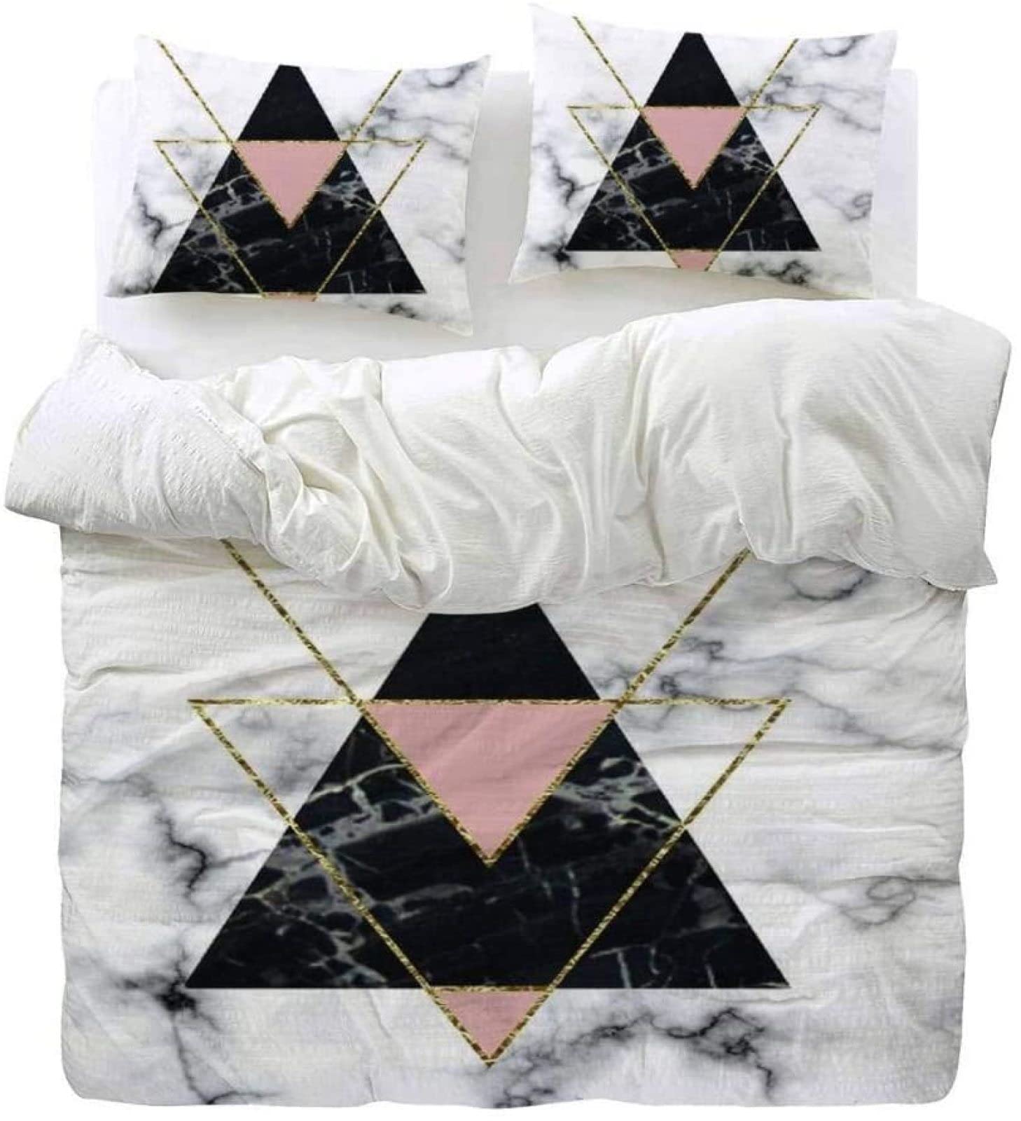 Geo Glam Geometric Ornate Marble Duvet Cover Set - Twin Size Girly Bedding 3-Piece Set with Ultra-Soft Comforter Cover & 2 Pillowcases (68x88 Inches) for All Seasons | Perfect for Girls' Bedrooms, Dorm Decor & Boho Chic Home Styling