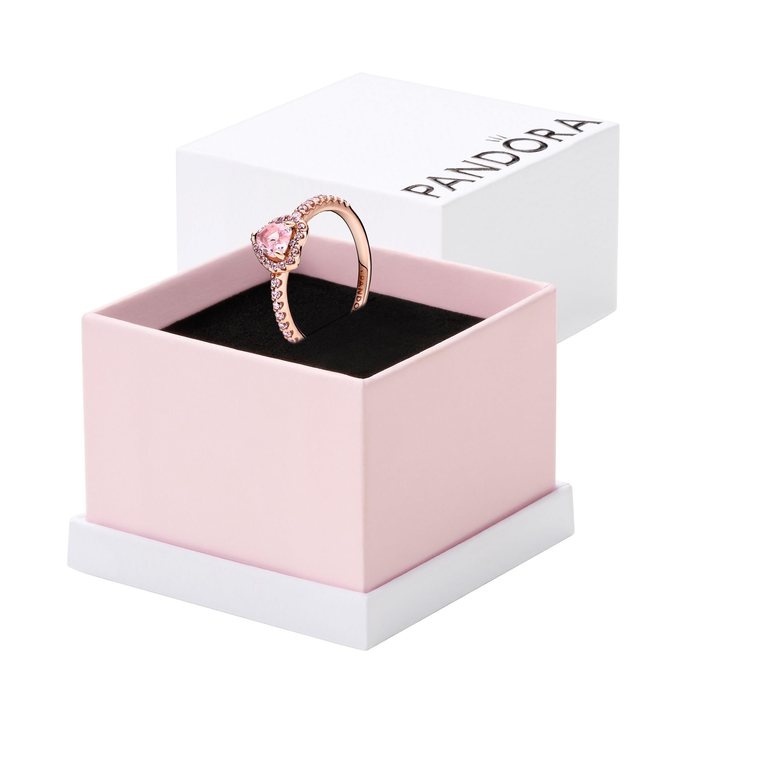 PANDORA Sparkling Elevated Heart Ring - 14k Rose Gold Cubic Zirconia Ring for Women - Stackable Layering Ring - Elegant Gift for Her with Gift Box - Perfect for Valentine's Day, Anniversary & Special Occasions