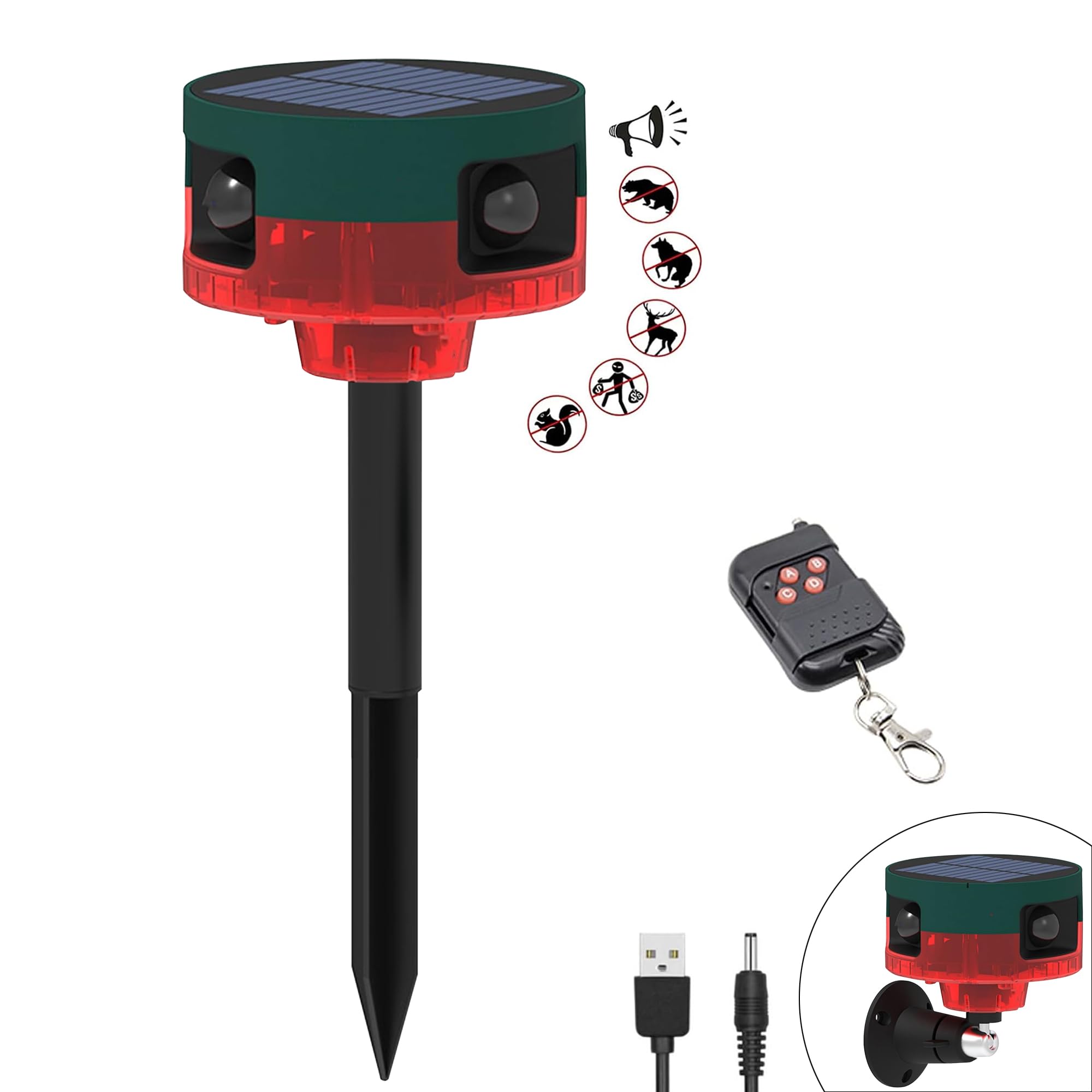 QXMH Solar-Powered Motion Sensor Alarm with 129dB Loud Siren - Dog Barking & Gunshot Sounds, 13 Sound Options, Strobe Light, USB Charging & Recording Function - Ideal for Outdoor Security, Home Protection, and Deterring Intruders