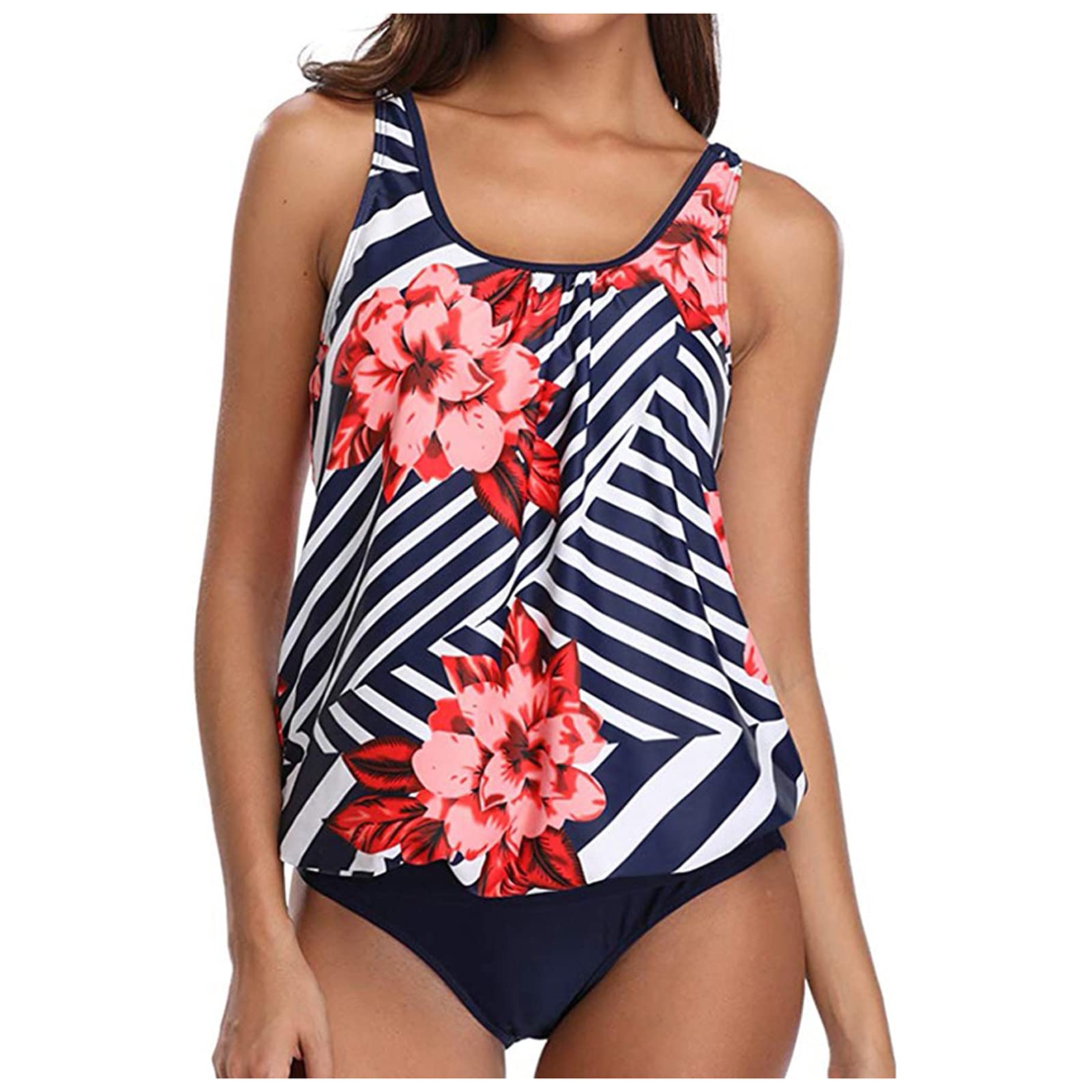 FIRERO Women's High Waist Bikini Set - Floral Print Two Piece Swimsuit with Split Design & Swim Shorts for Beach, Pool, Vacation & Summer Water Activities