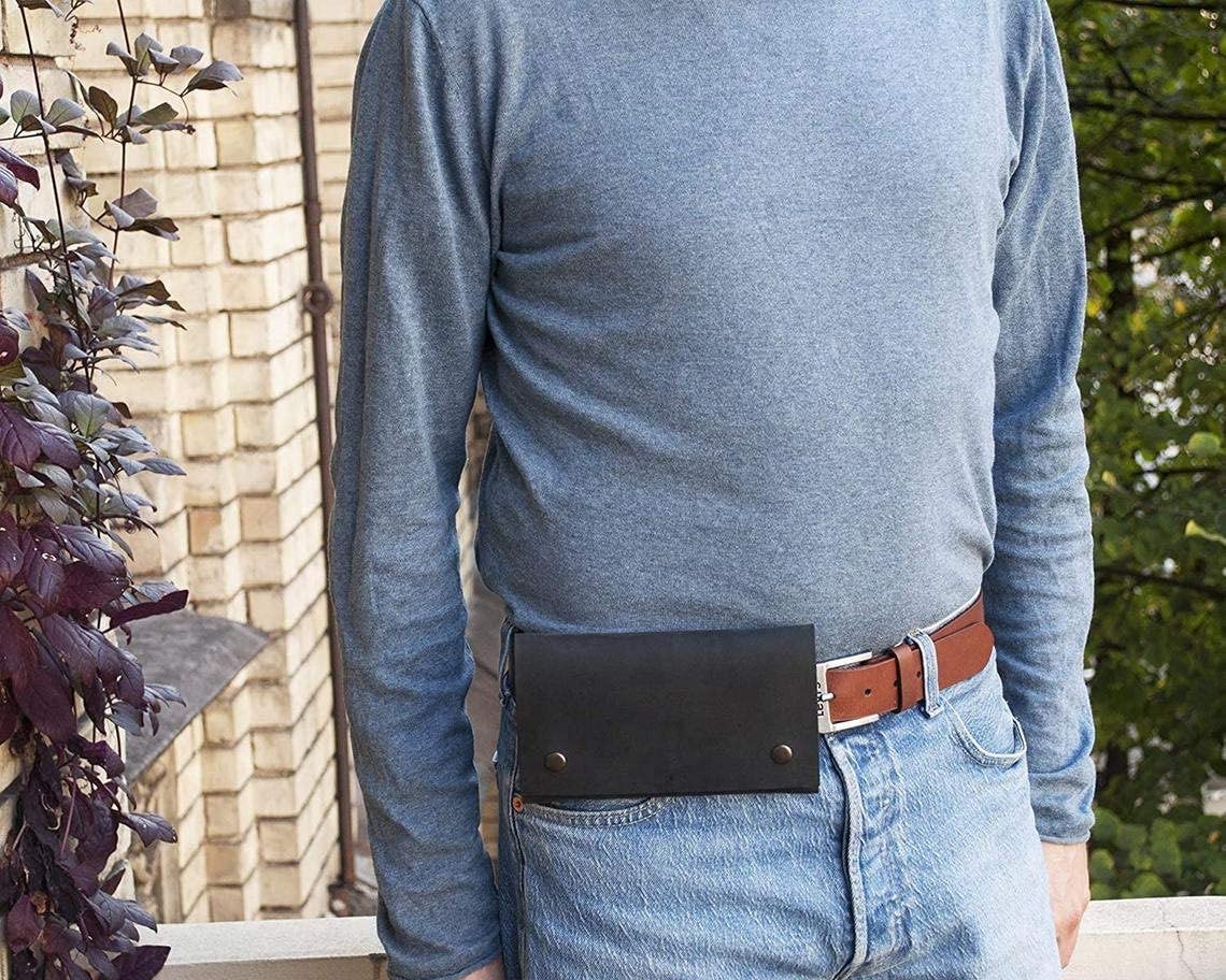 Premium Genuine Bovine Leather Fanny Pack for iPhone 15 Pro Max - Waist Bag with Card Pocket & Belt Loop - Perfect for Travel, Hiking, and Everyday Use