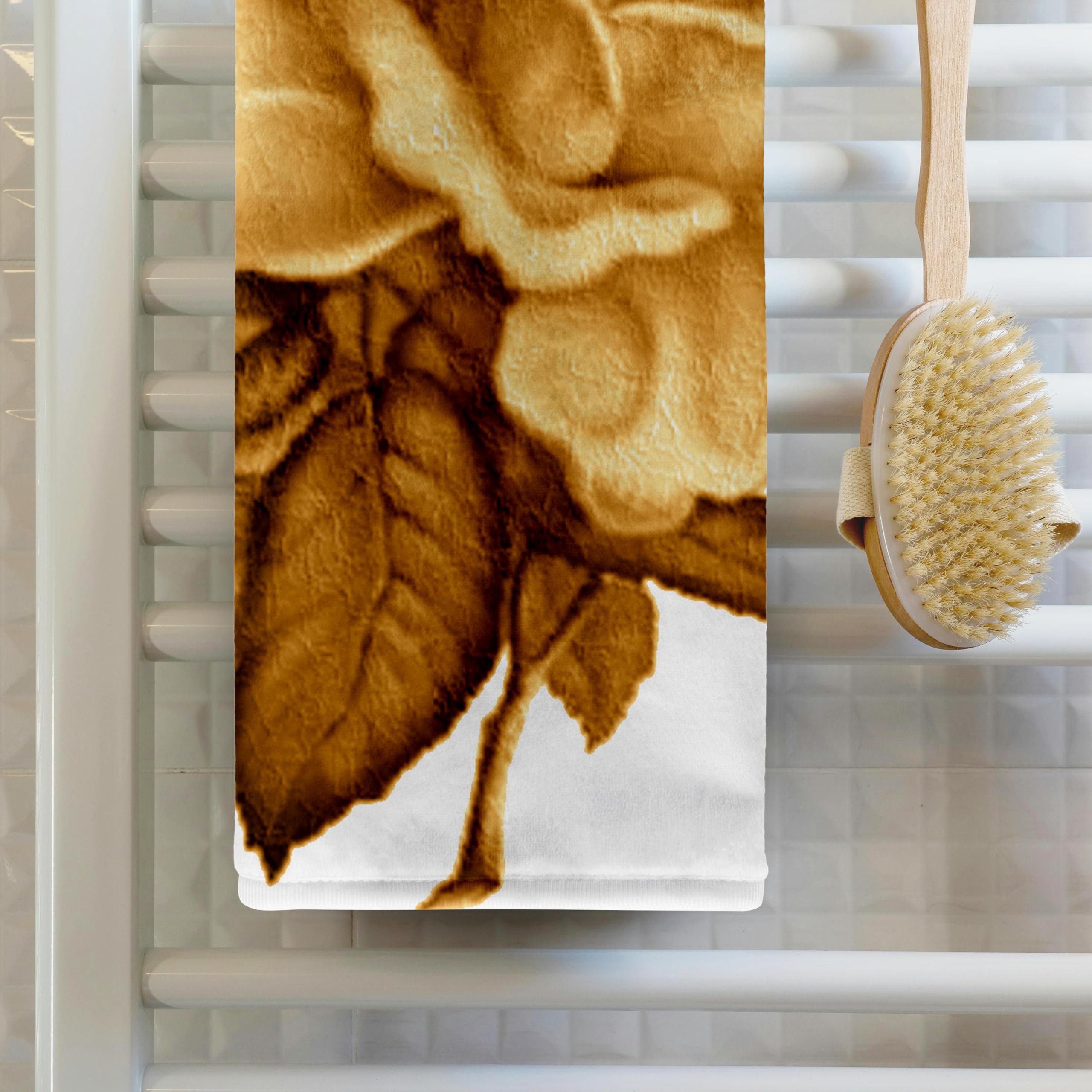 3D Rose Gold Tone Bath Towel Set - 15x22 Inches Soft White Luxury Towels for Spa, Bathroom & Beach - Ultra Absorbent & Quick Dry
