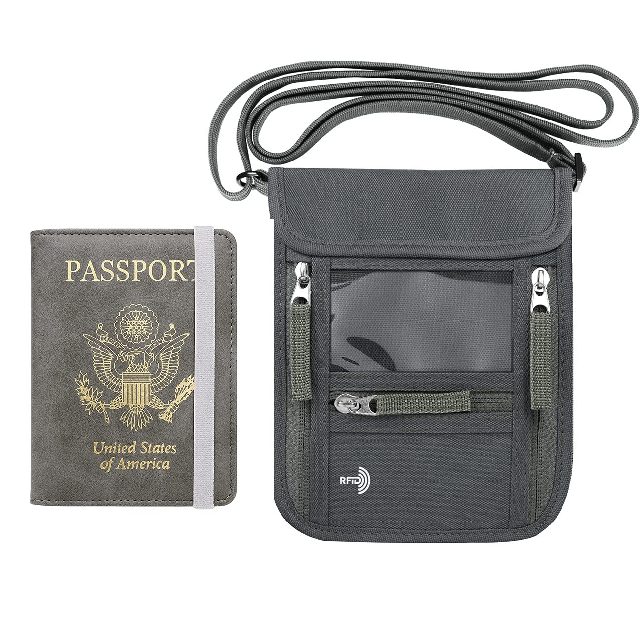 Premium PU Leather Passport Holder & Neck Wallet Travel Set - RFID Blocking for Secure Travel Essentials - Perfect for International Flights, Vacations & Business Trips