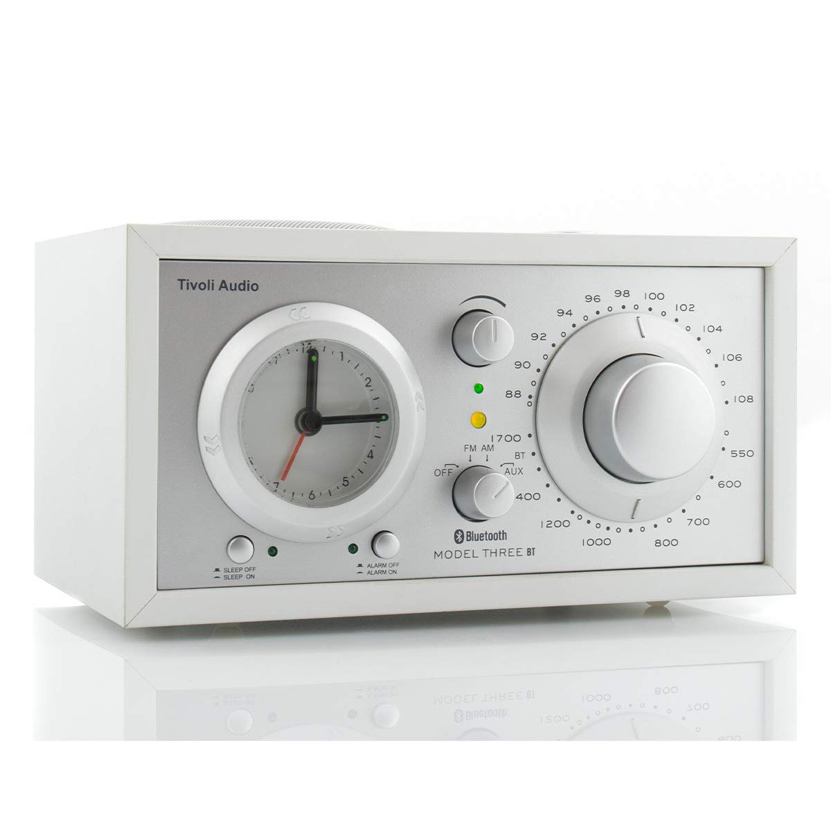 Tivoli Audio Model Three Bluetooth Clock Radio with USB Charging - Premium Sound Quality, White/Silver - Perfect for Bedroom, Office & Home Decor