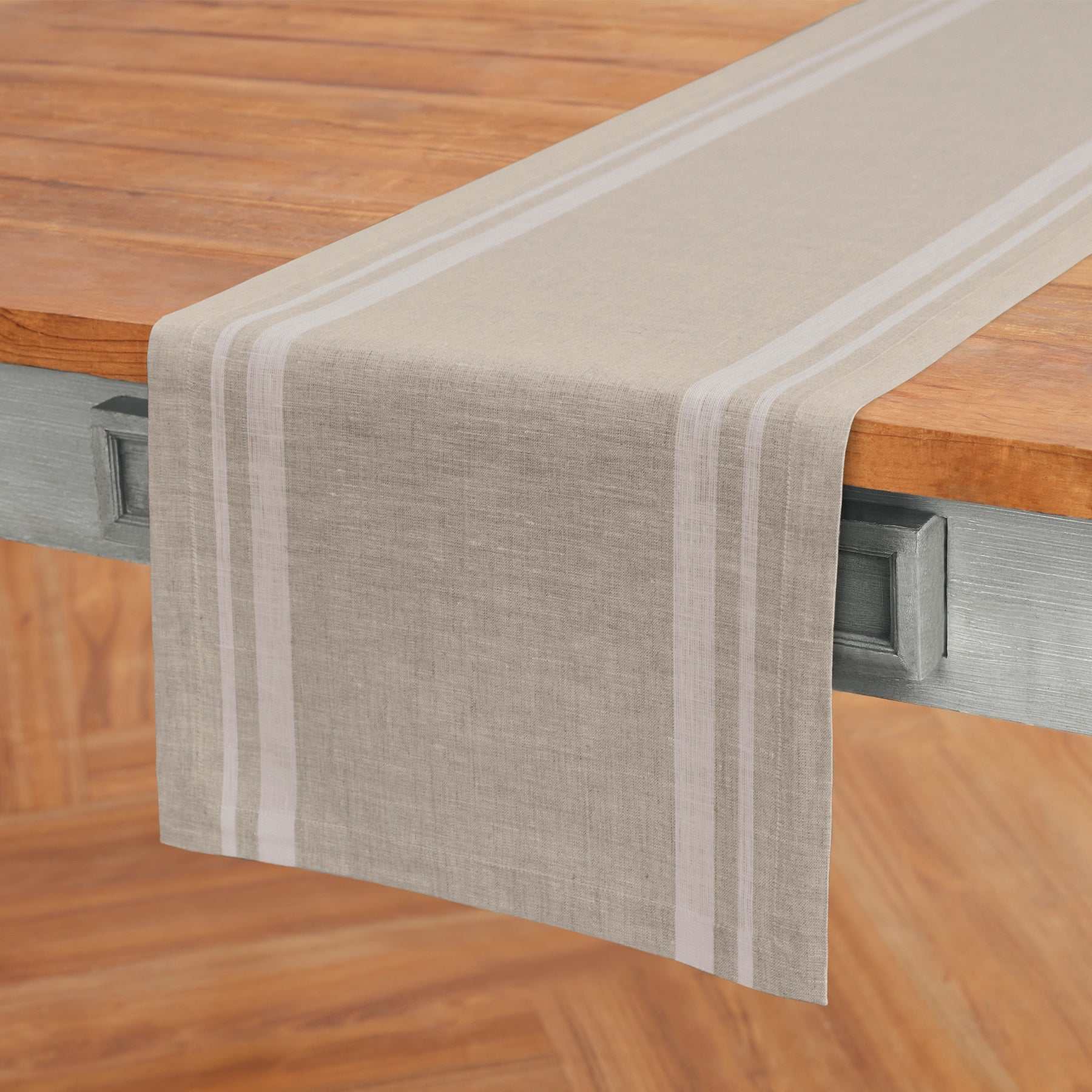 French Striped Table Runner - 16 Inch Wide Cotton Linen Blend for Dining Room Decor & Wedding Table Setting