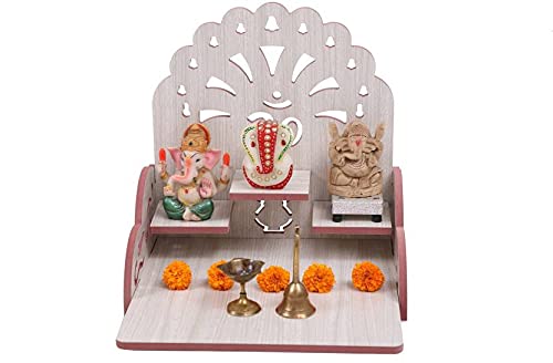 Handcrafted Engineered Wood Wall Hanging Temple for Home, Office & Shop - Cream Home Decor Showpiece (29x29x26.5cm) | Perfect for Christmas, New Year Gifts & Spiritual Decor