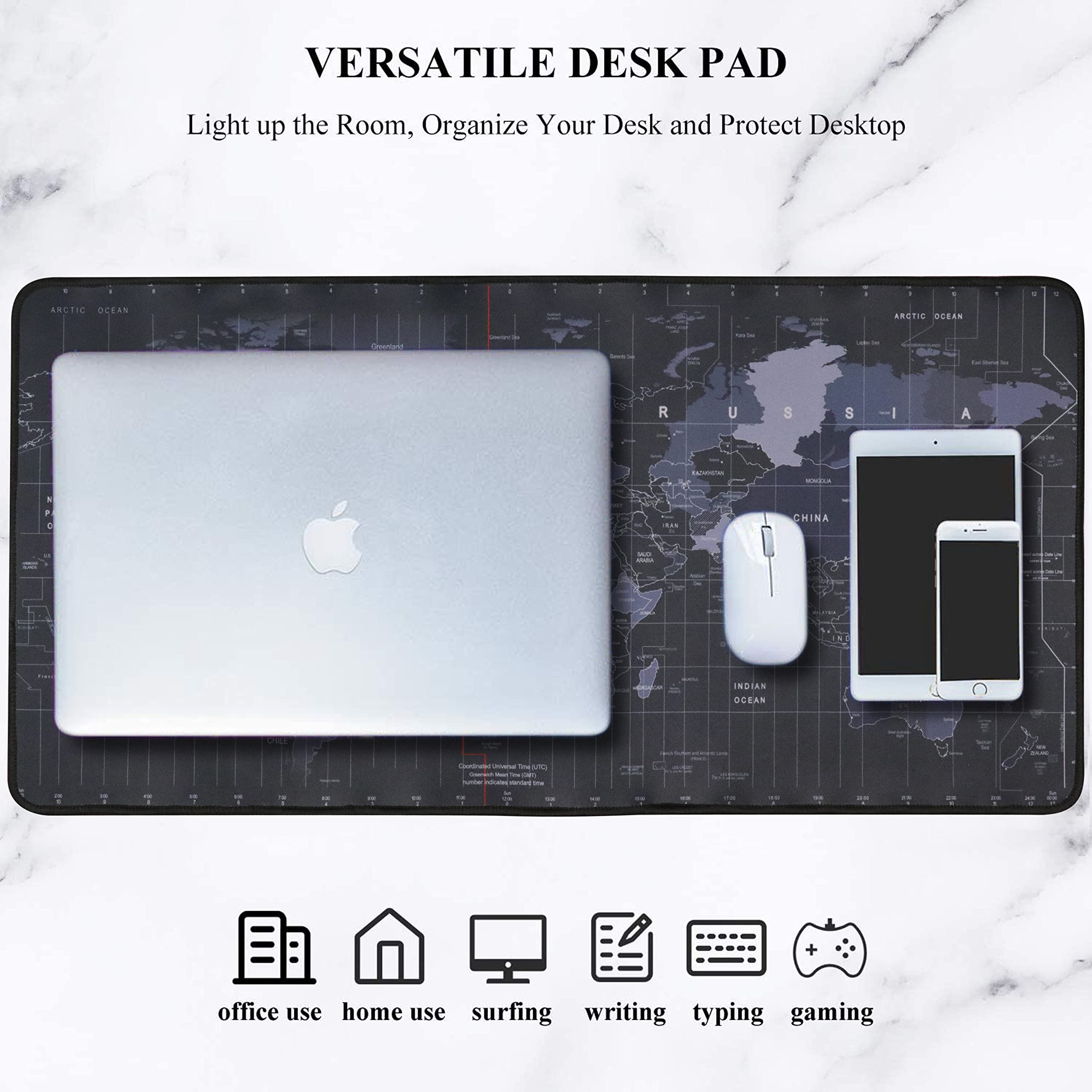 XXL Non-Slip Mouse Pad with Stitched Edges - 60x30cm Large Extended Gaming & Office Desk Mat - World Map Design for Computer, Laptop, PC - Perfect for Work, Gaming & Home Office Setup