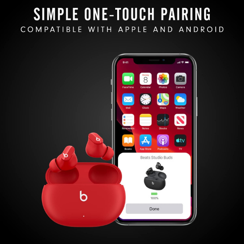 Beats Studio Buds True Wireless Earbuds with Active Noise Cancellation (ANC) - Red | Sweatproof Bluetooth Earphones for Workouts, Commuting & Travel