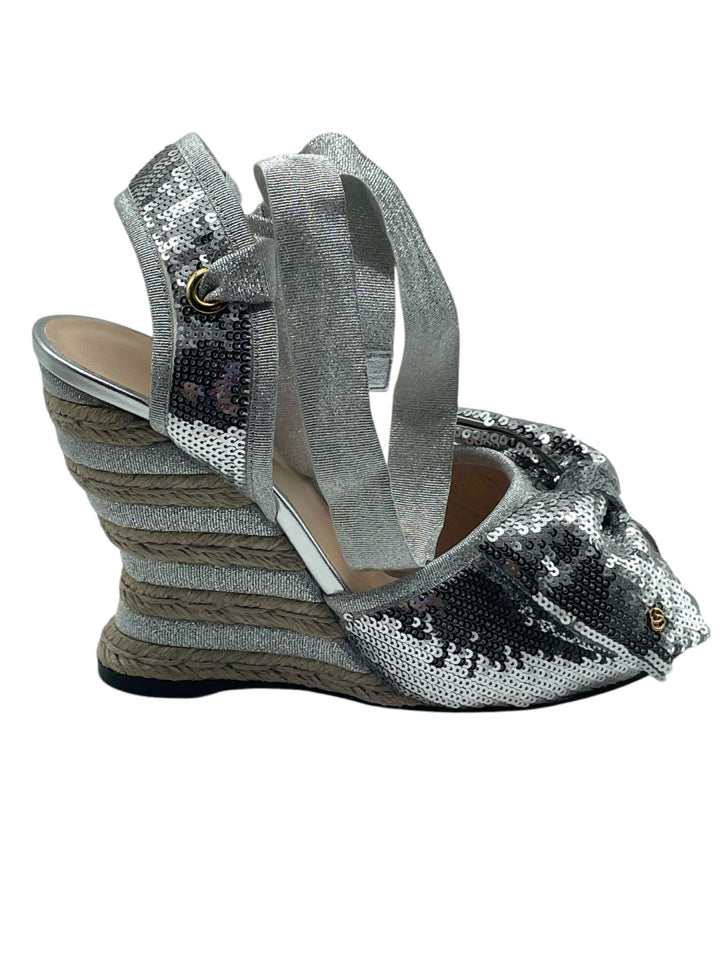 Gucci GG Sequin Wedge Espadrilles for Women - Size 38.5 (US 8.5) - Stylish Summer Sandals for Beach, Party & Casual Outings
