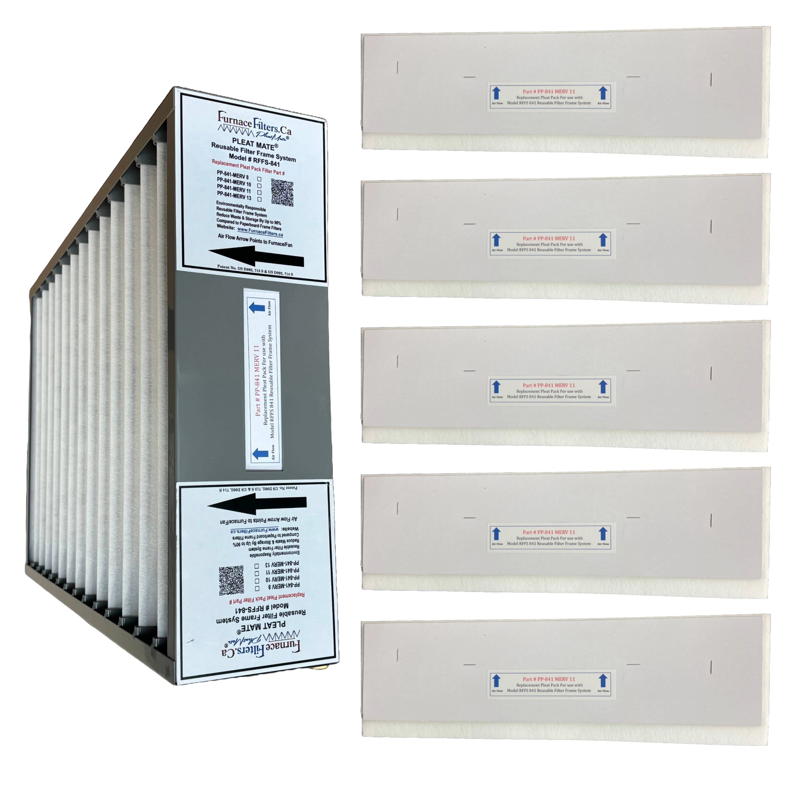GeneralAire 4541/4511 16x25x5 MERV 11 Reusable Air Filter Kit with Lifetime Frame & 6 Replacement Filters (Model RFFS 841, Part PP 841) - Perfect for HVAC Systems, Furnaces, and Home Air Purification
