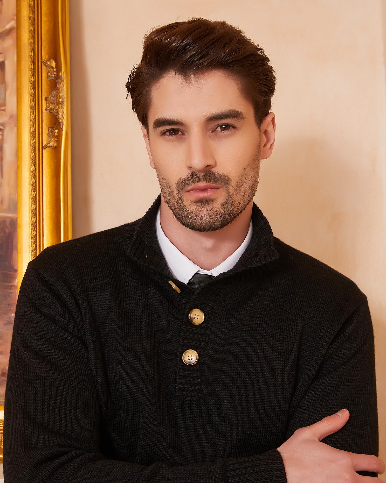 Men's Wool Blend Knit Pullover - Midweight Mock Neck Sweater for Casual Wear