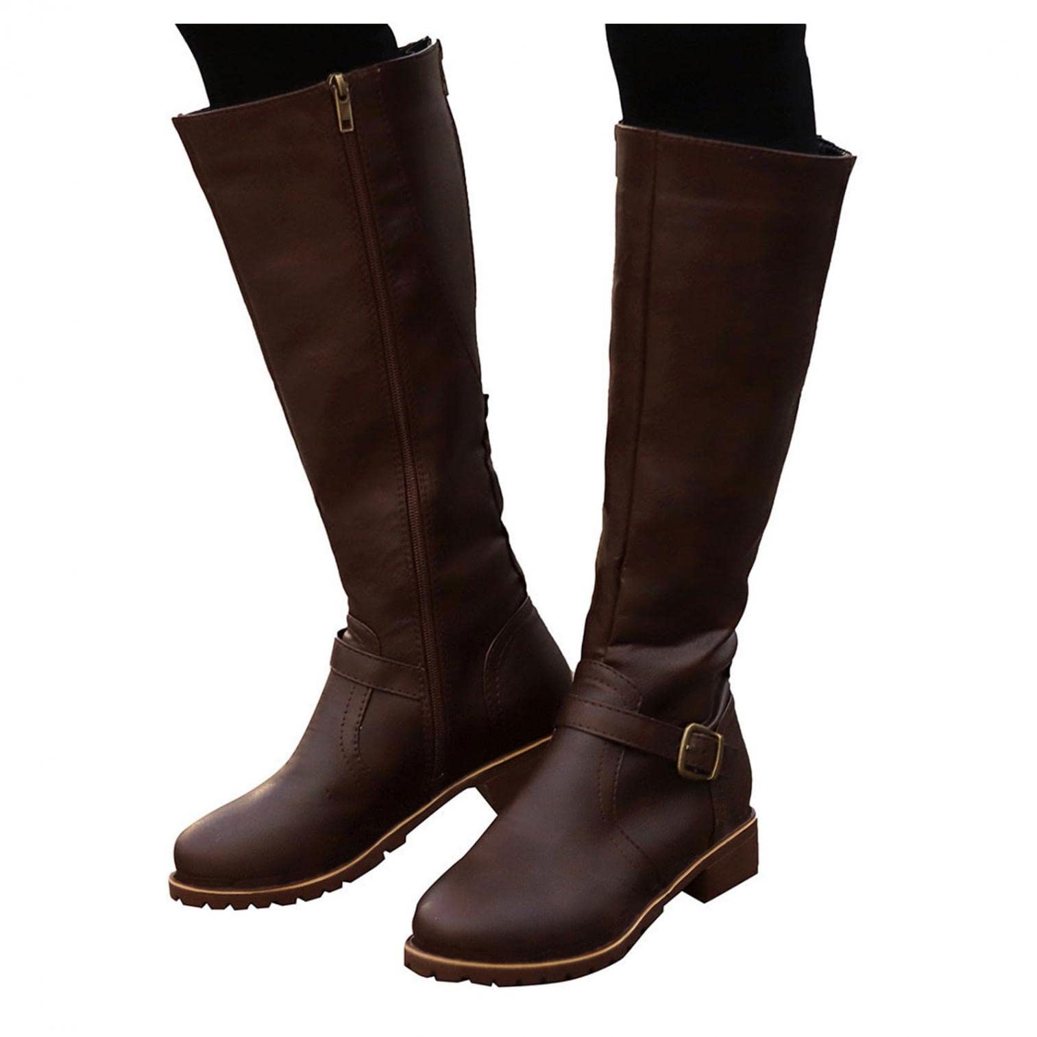 Selomore Vintage Women's Square Heel Leather Boots - Zipper Ankle Booties with Round Toe | Warm Winter Shoes for Casual Outfits, Office Wear & Date Nights (Size 1011US037)