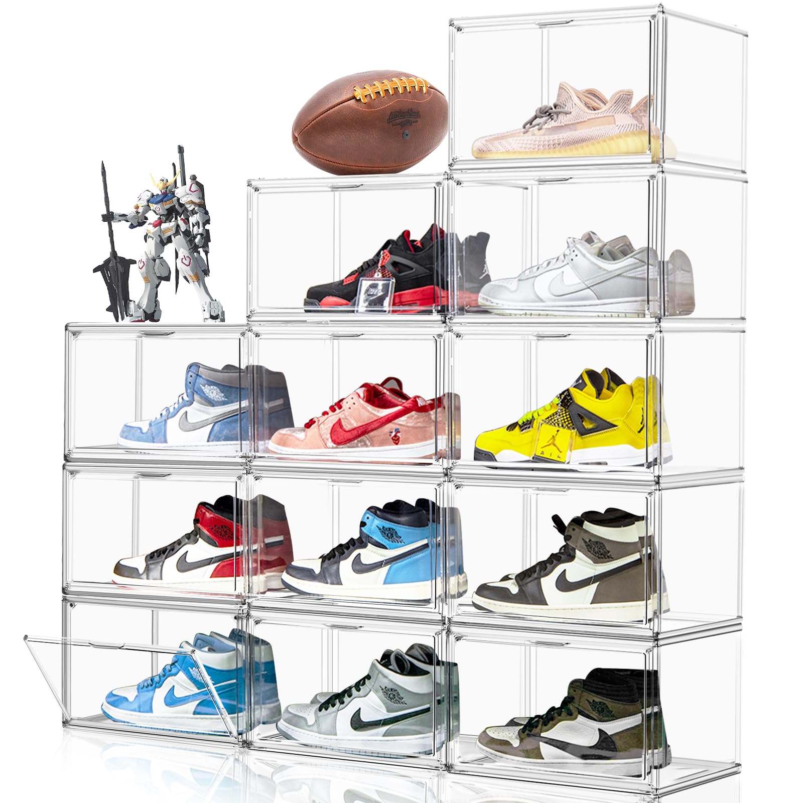 10-Pack Clear Acrylic Shoe Boxes - Stackable 14.1 x 10.6 x 9 Inch Plastic Display Cases for Sneakers, Boots & Shoe Collection - Perfect for Sneakerhead Storage, Closet Organization & Retail Display