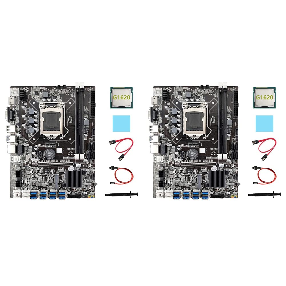 Cusstally 2x B75 ETH 8XPCIE Mining Motherboard with USB, Intel G1620 Processor, Thermal Grease & Pad, SATA & Switch Cables - Perfect for Cryptocurrency Mining Rigs & DIY PC Builds