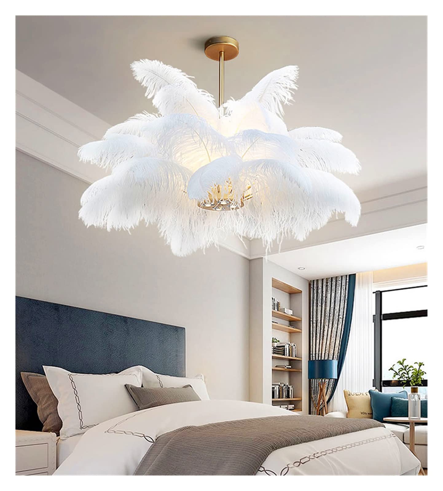 Modern LED Feather Chandelier - 80cm Hanging Light for Living Room & Bedroom