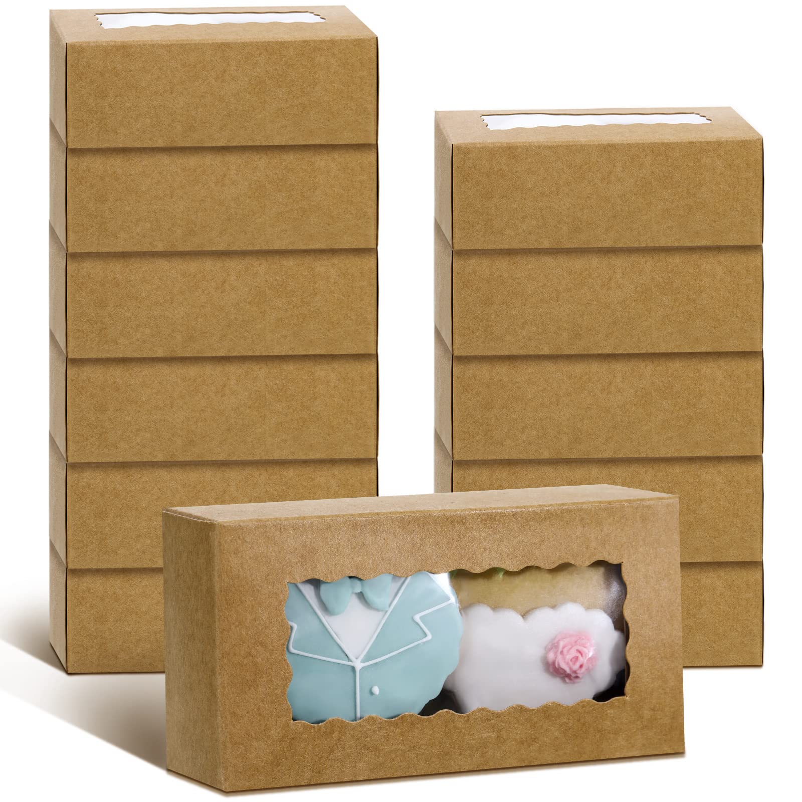 100 Pcs Kraft Paper Macaron Boxes with Clear Window - 4.17 x 2.17 x 1.38 Inch Small Bakery Packaging for Desserts, Candy, Cake | Perfect for Macarons, Pastries, Cookies & Gift Packaging