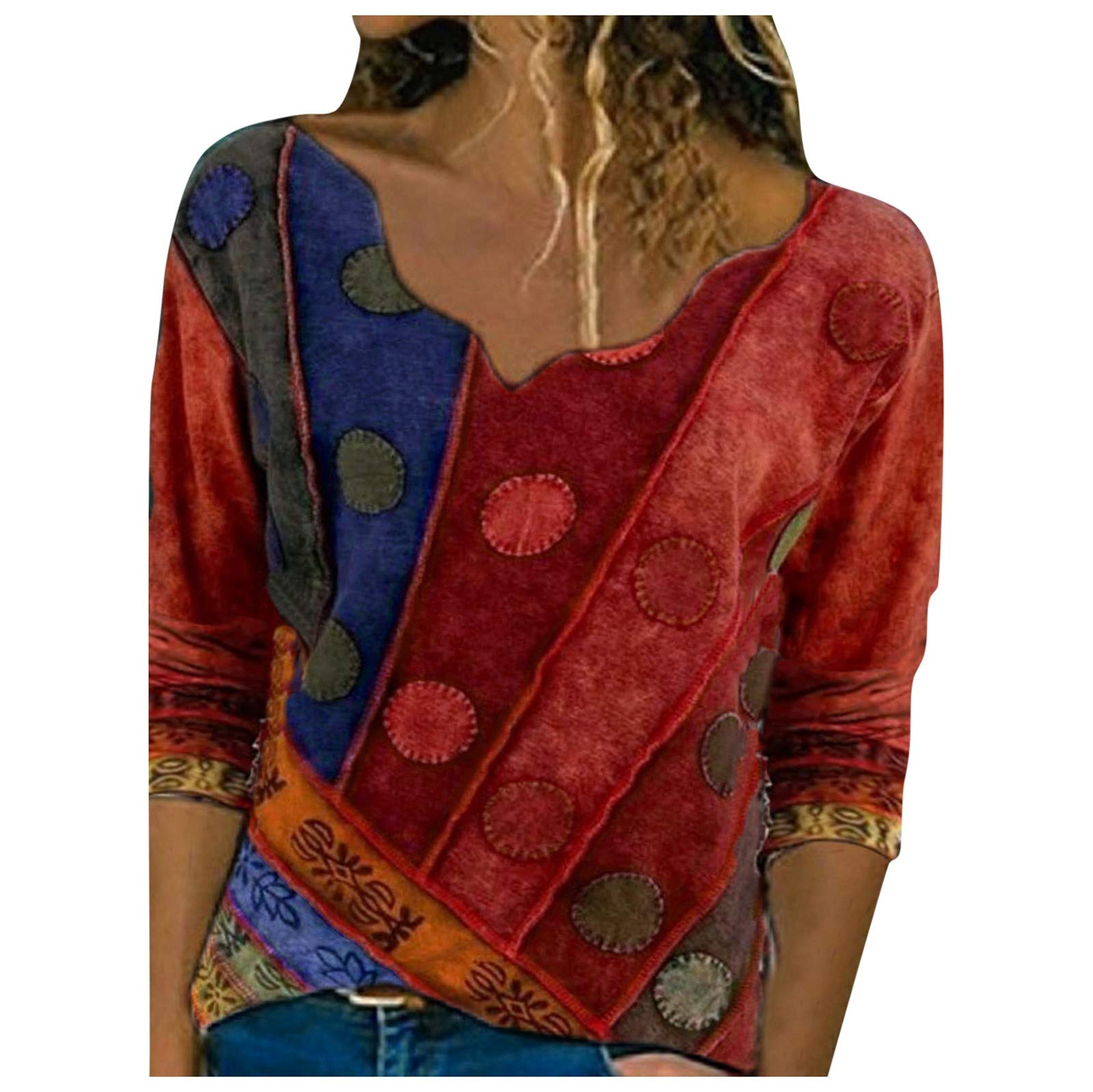 Stylish Embroidered Collar Long Sleeve T-Shirt - Vintage Printed Casual Blouse for Women | White Fall/Winter Fashion Top for Office, Dating & Everyday Wear