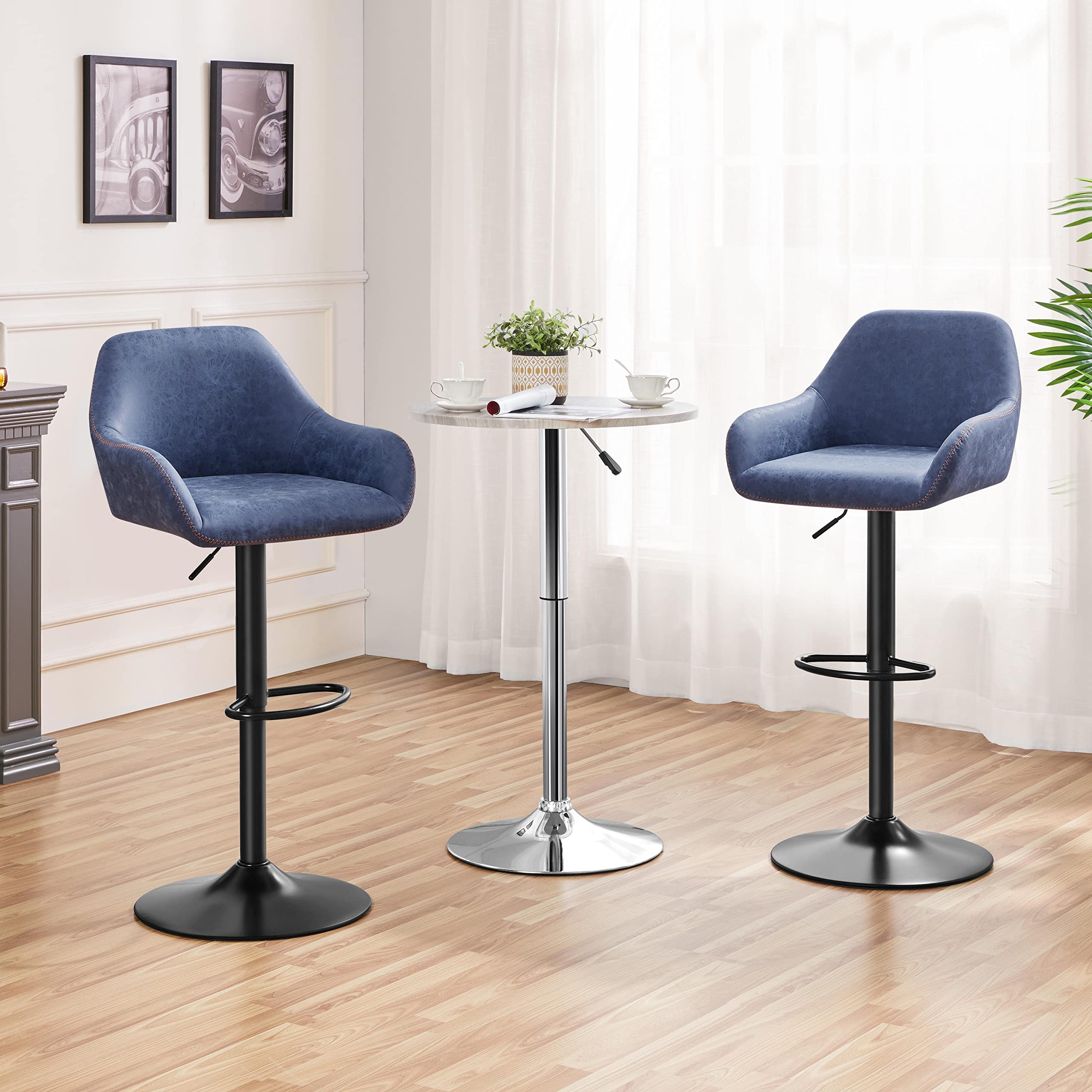 Yaheetech 4-Pack Adjustable Swivel Bar Stools with PU Leather Seat, Backrest & Footrest - Counter Height Kitchen Island Stools for Home, Restaurant & Bar - Modern Blue Bar Chairs for Dining & Entertaining