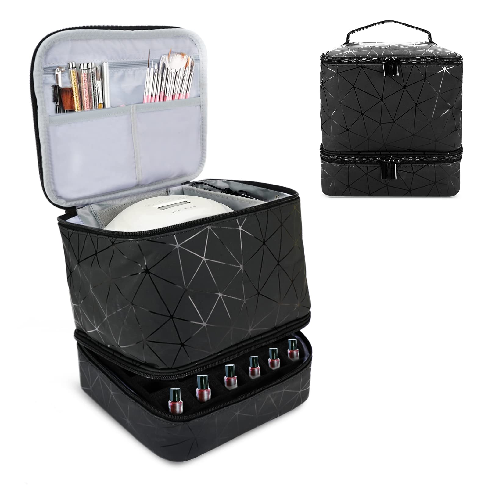 30-Slot Nail Polish Organizer Case with LED Light & Detachable Double Layers - Portable Travel Nail Art Storage for 30 Bottles - Perfect for Salon Professionals & DIY Nail Artists at Home or On-the-Go