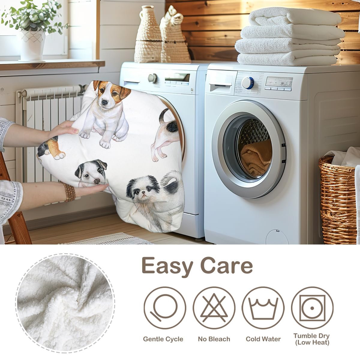 Sleepwish Adorable Dogs Sherpa Fleece Blanket - Soft Reversible Pet Throw Blanket for Couch, Sofa & Bed - Lightweight Warm Cozy Fluffy Blanket (60