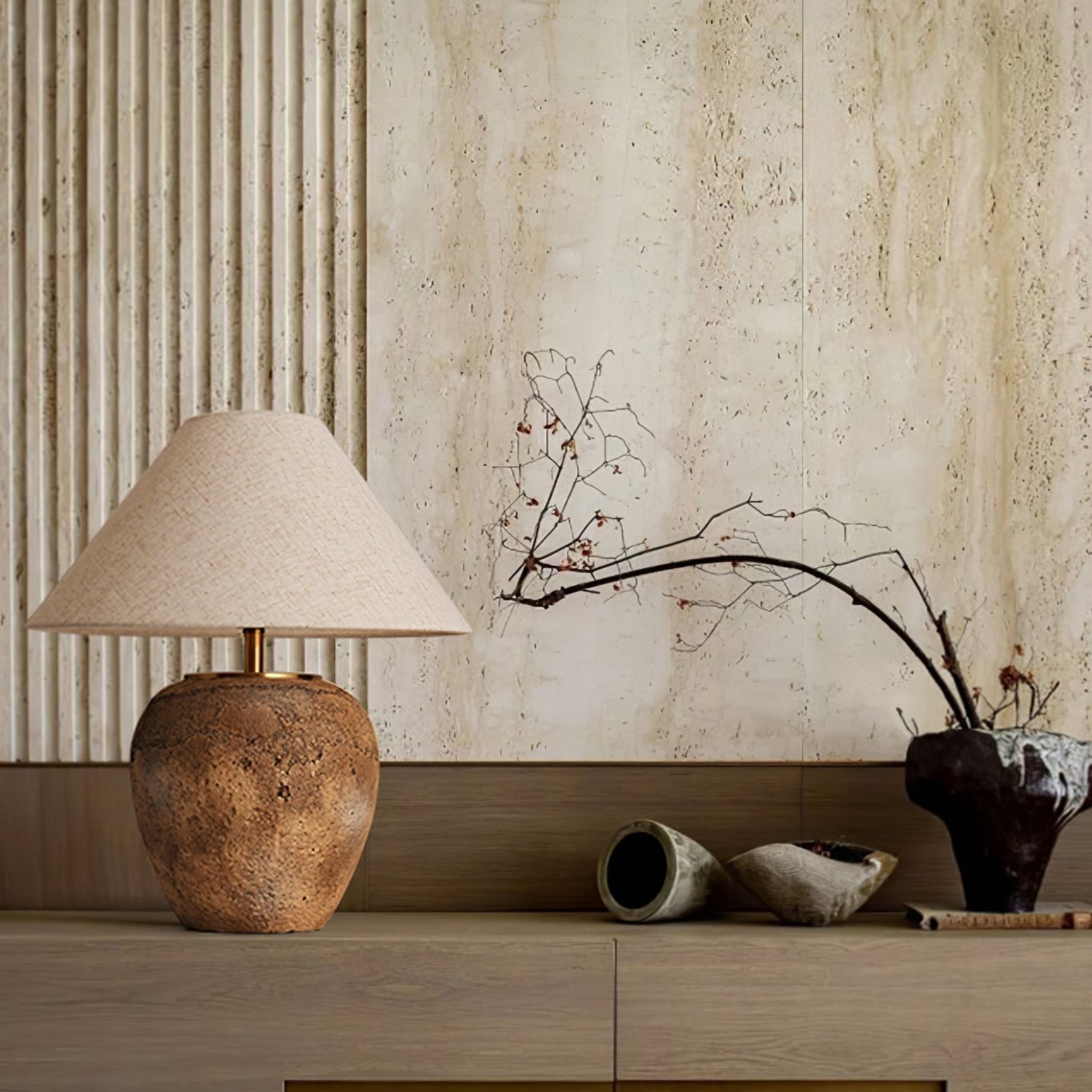 Emery Terra Table Lamp - Modern Ceramic Bedside Lamp with Fabric Shade for Living Room, Bedroom & Office Decor