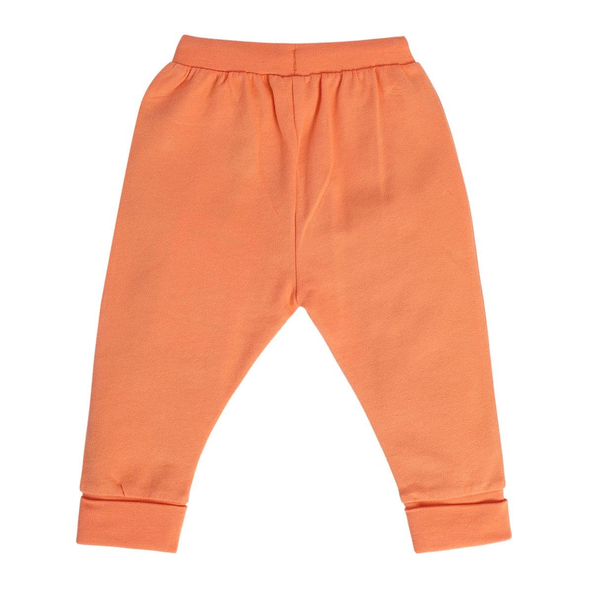 Miniklub Baby Full Length Knitted Cotton Jogger Pants - Soft & Comfortable Orange Joggers for Infants & Toddlers - Perfect for Playtime, Daycare & Family Outings