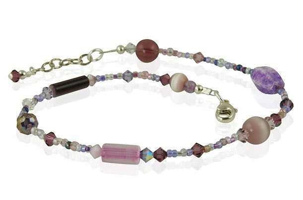 Elegant Crystal Lavender Glass Beaded Anklet Bracelet for Women - Boho Chic Summer Beach Jewelry Accessory